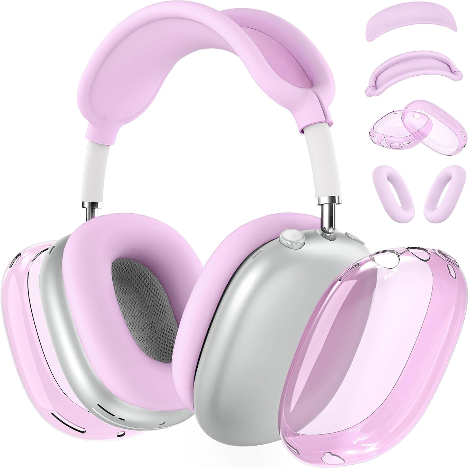 [4 in 1] Silicone Case Cover for Airpods Max Headphones, Clear Soft TPU Ear Cups Cover/Ear Pad Case/Headband Covers for Airpods Max (2024/2020), Transparent Accessories for Airpod Max (USB-C), Purple