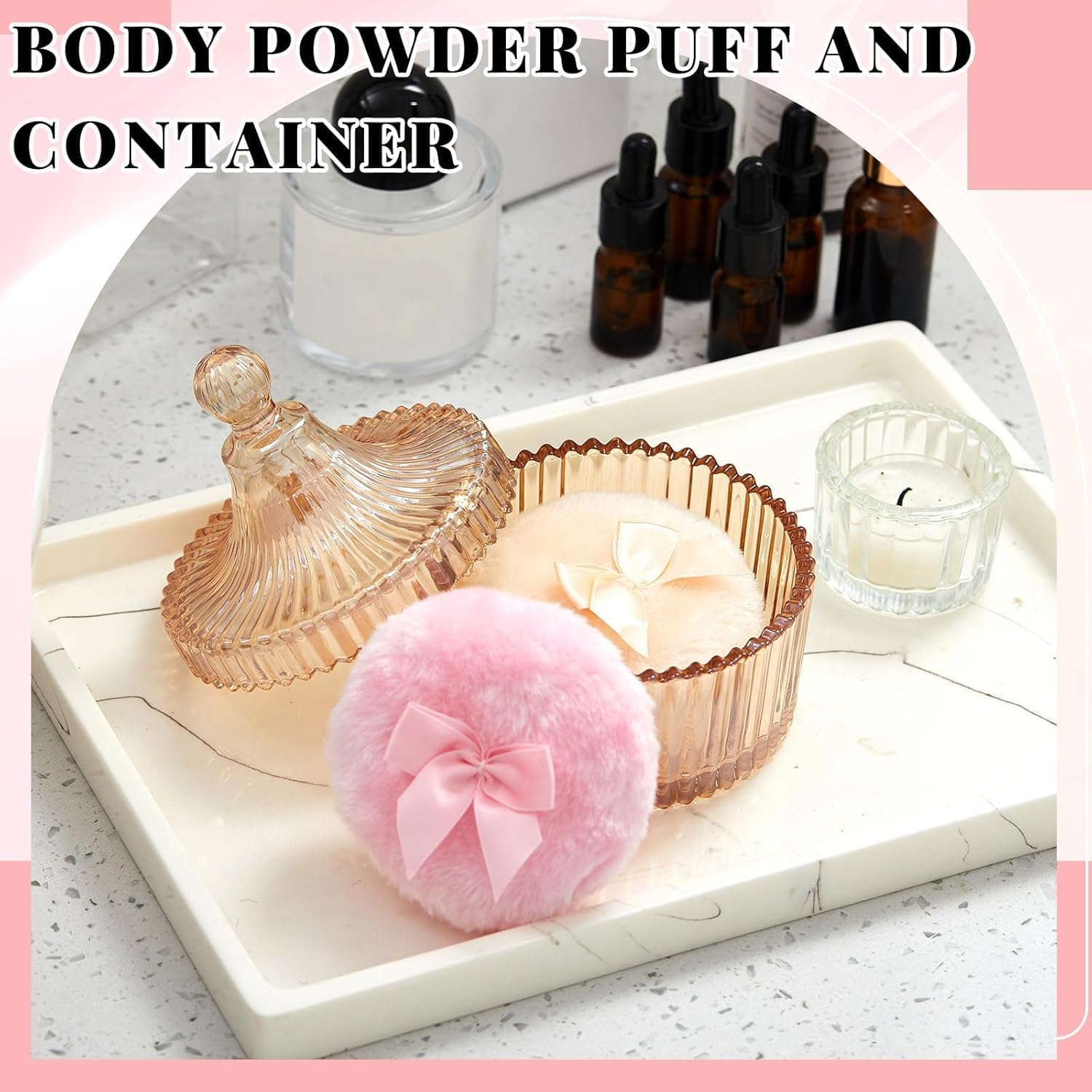 Large Body Powder Puff with Clear Crystal Case &ndash; Soft Washable & Reusable Velour Puff for Wet/Dry Makeup image number 4