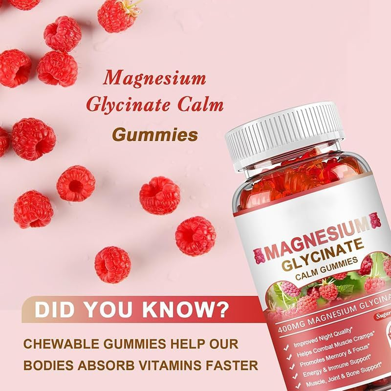 Magnesium Glycinate Gummies 400Mg - 60 Gummies Sugar Free Vegan Magnesium with L-Threonate,Calcium, Vitamin D3,B6,Coq10 for Sleep,Mood,Muscle & Heart Support image number 2