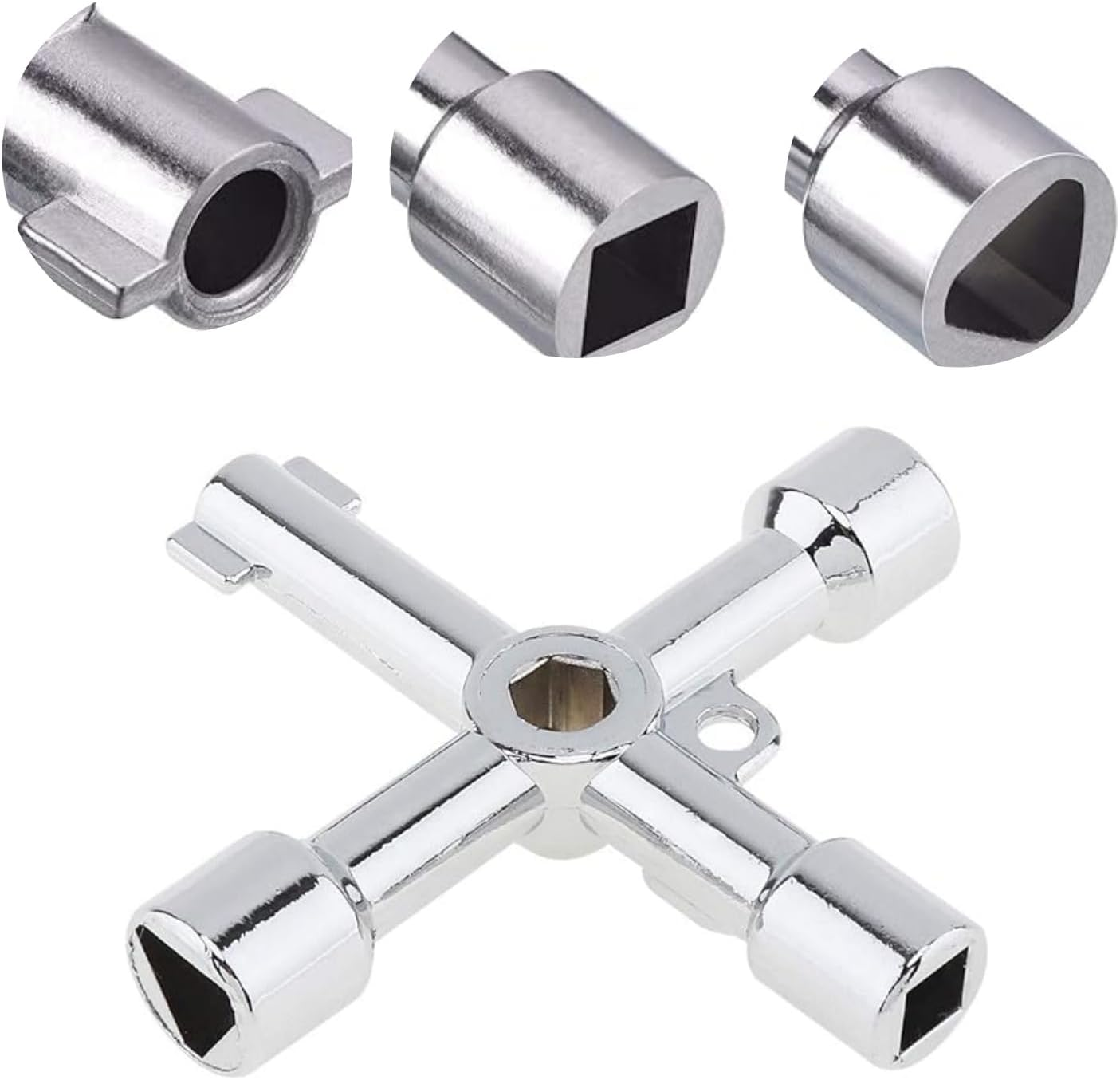 Shoyisenka 3 Pieces of 4-Hole Universal Cross Key - Multi-Function Pipe Wrench, Gas Meter Electric Cabinet Key, Silver Valve Tool.