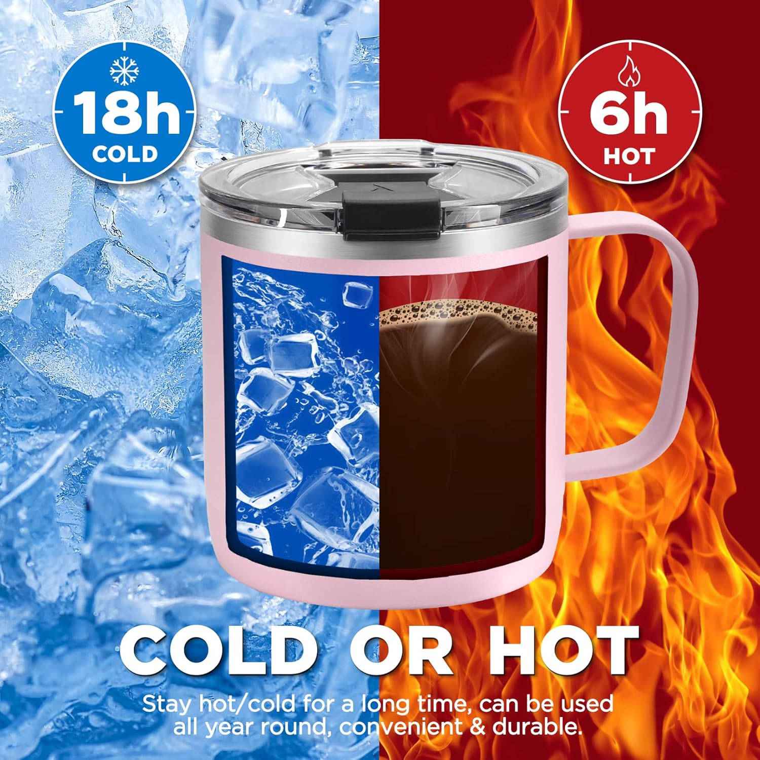 HAUSHOF 420Ml Insulated Coffee Cup with Handle, Stainless Steel Vacuum Insulated Coffee Cups, Double Wall Travel Mugs with Leakproof Lid, 14 Oz, BPA Free