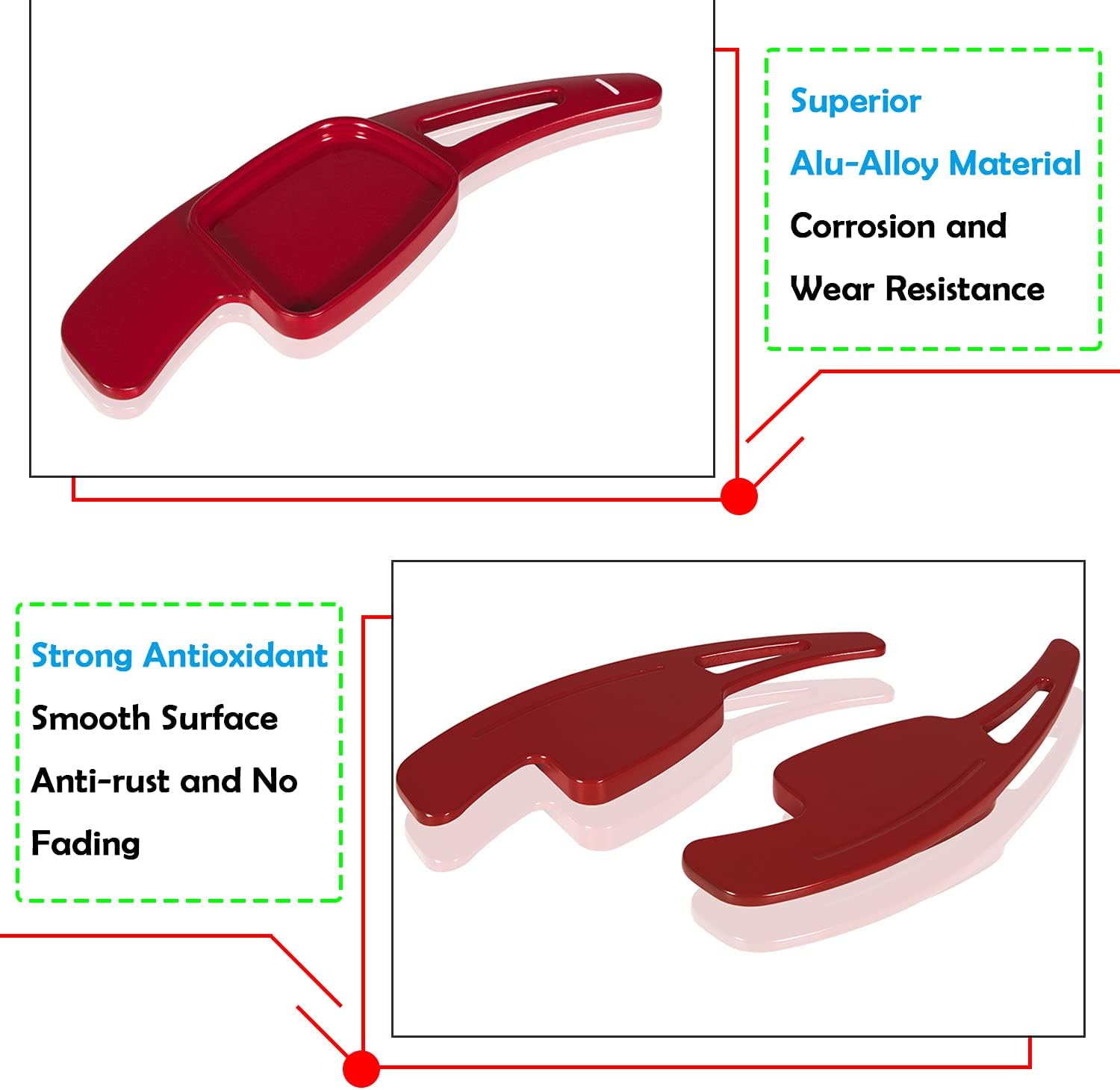 Steering Wheel Paddle Shifter Extensions Fit for Audi A4 2017-2019 A3 S3 2017-2020 A5 S4 S5 2018-2019 Q5 SQ5 2018-2021 Q7 2017-2021 Q8 2019-2021 SQ7 SQ8 2020-2021 TT 2016-2021 TTS 2016-2020 (Red) image number 4