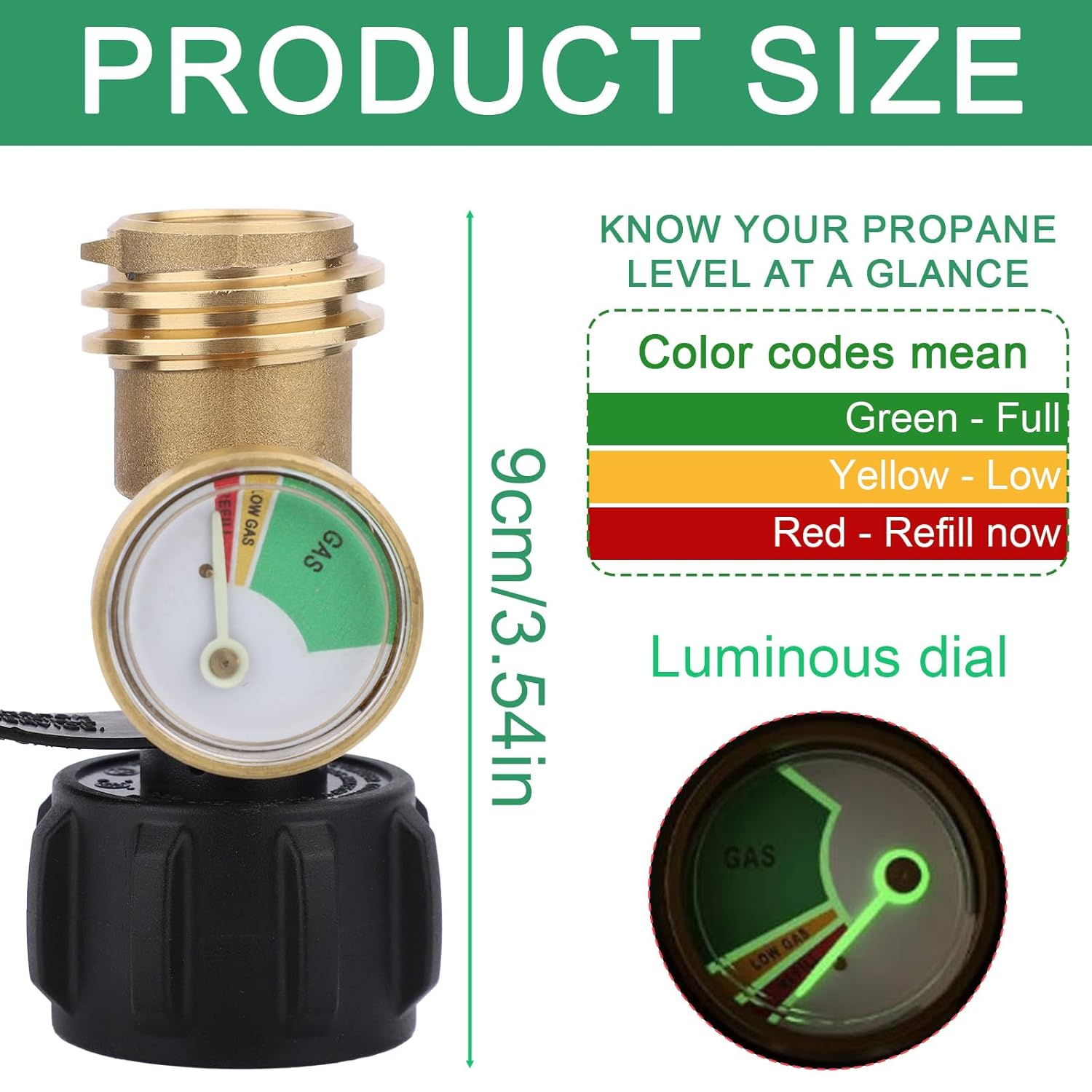 Propane Tank Gauge Level Indicator for 5-40Lb LP Tanks, Universal Propane Gauge Color-Coded Leak Detector Gas Pressure Meter with Qcc1/Type 1 Connection for BBQ Grill RV Heater Camping image number 1