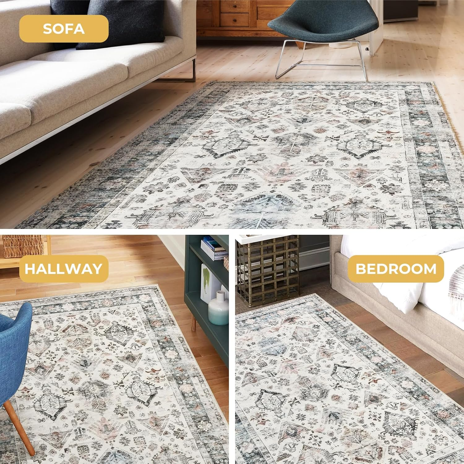 MARLOW 80X120Cm Floor Rugs, Skin Friendly Shaggy Area Rugs, TPR Anti-Slip Backing Soft Large Home Decor Carpet Indoor Outdoor - Versatile for Bedroom,Dining Room,Living Room(Vintage Blue) image number 5