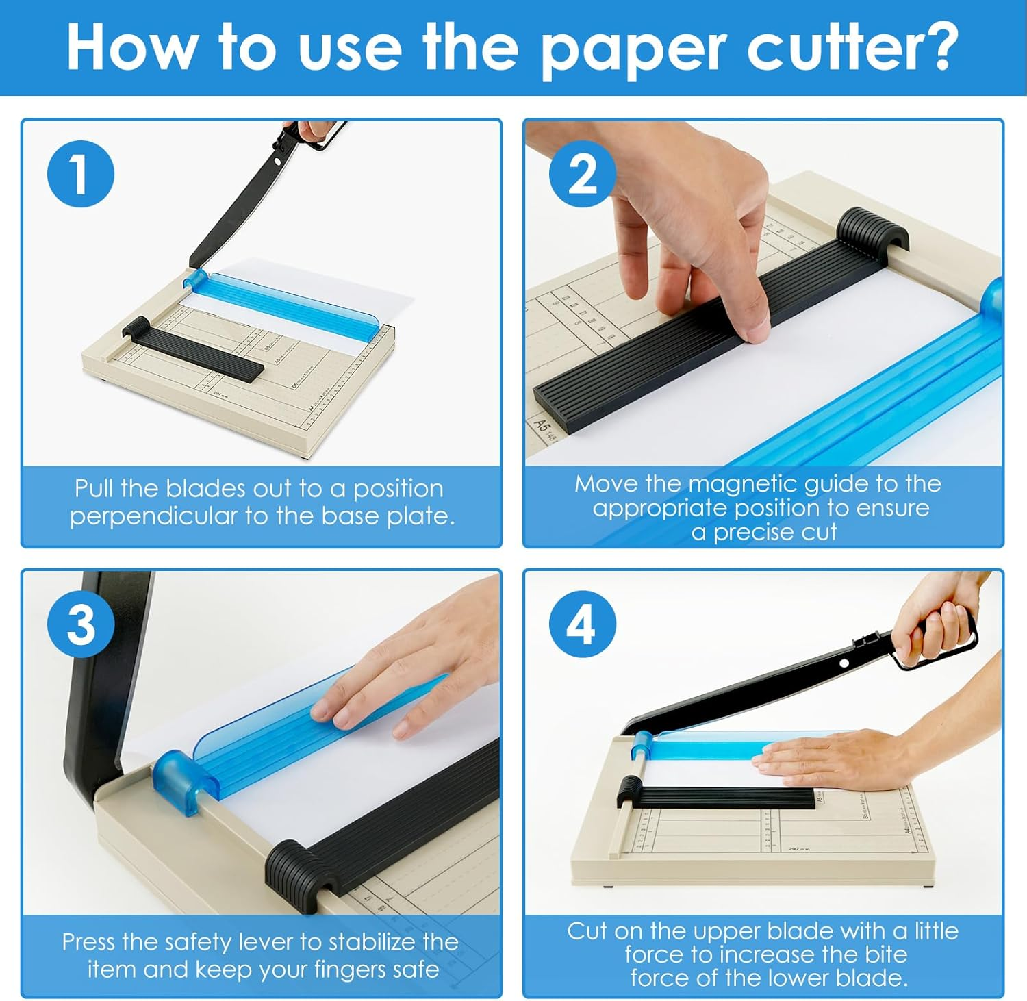 12" Guillotine Paper Cutter A4 Paper Trimmer Accurate Cutting with Safety Blade Lock 12 Sheet Capacity for Cutting Paper, Card,Photos and More (1Pack) image number 6