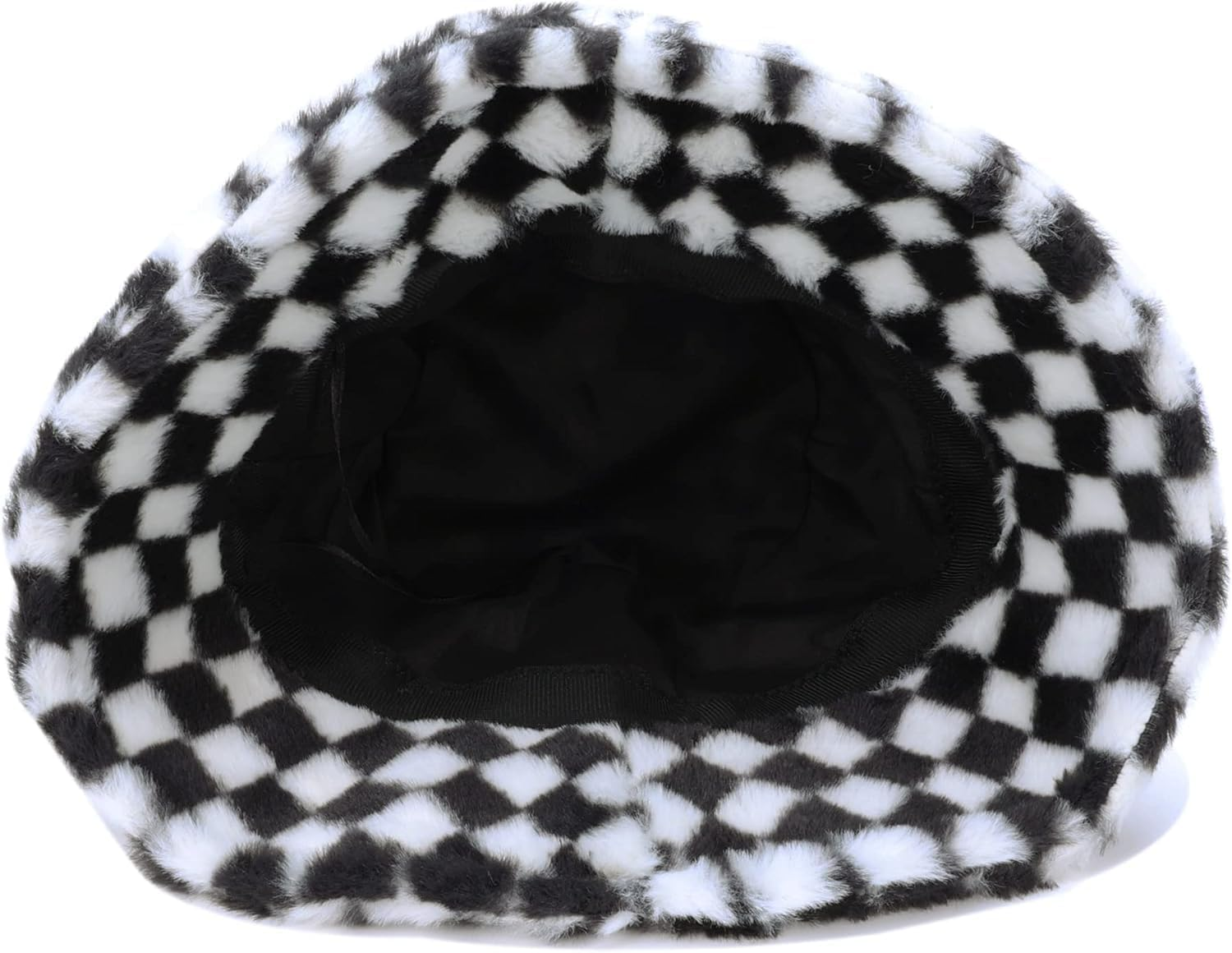 Checkered Fuzzy Bucket Hat &ndash; Winter Faux Fur Unisex Hat with Fluffy Soft Lining &ndash; Windproof Warm Bucket Hat for Men & Women &ndash; Black & White Plaid Design - Chess Black Pink image number 5