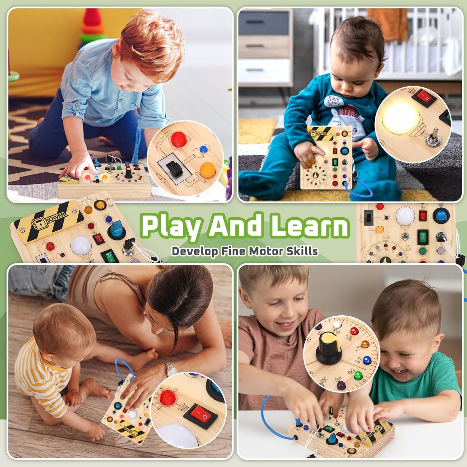 Busy Board 【Plus Version】 with 23 LED Light,Montessori Toys for 1+ Year Old,Sensory Toys for Fine Motor Skills, Gifts & Travel Toys F or Toddlers 1-3 image number 6