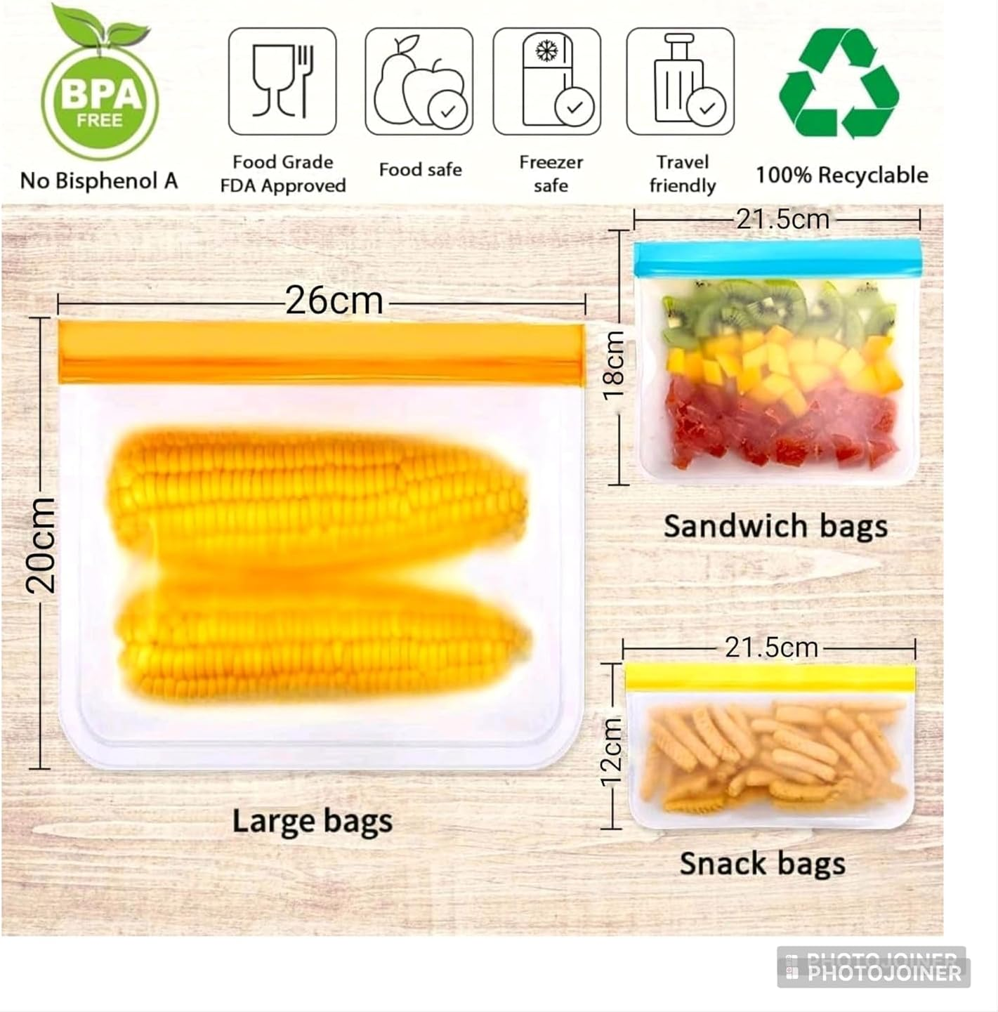 10 Pack Reusable PEVA Storage Silicone Lunch Bags, Reusable Freezer Containers &ndash; Bpa-Free, Gallon, Sandwich & Snack Pack (10 Pack: 10 Large Bags) image number 1