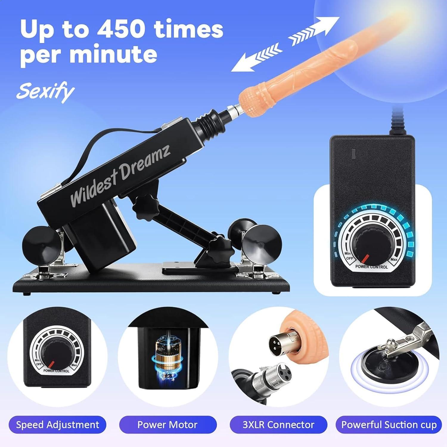 Wildest Dreamz Sex Machine Thrusting Automatic Dildo Machine, Sex Machines Thrusting Sex Machine for Men Women with 7 Attachments 3 XLR Connector, Love Machine with Suction Cup Adult Sex Toy image number 6