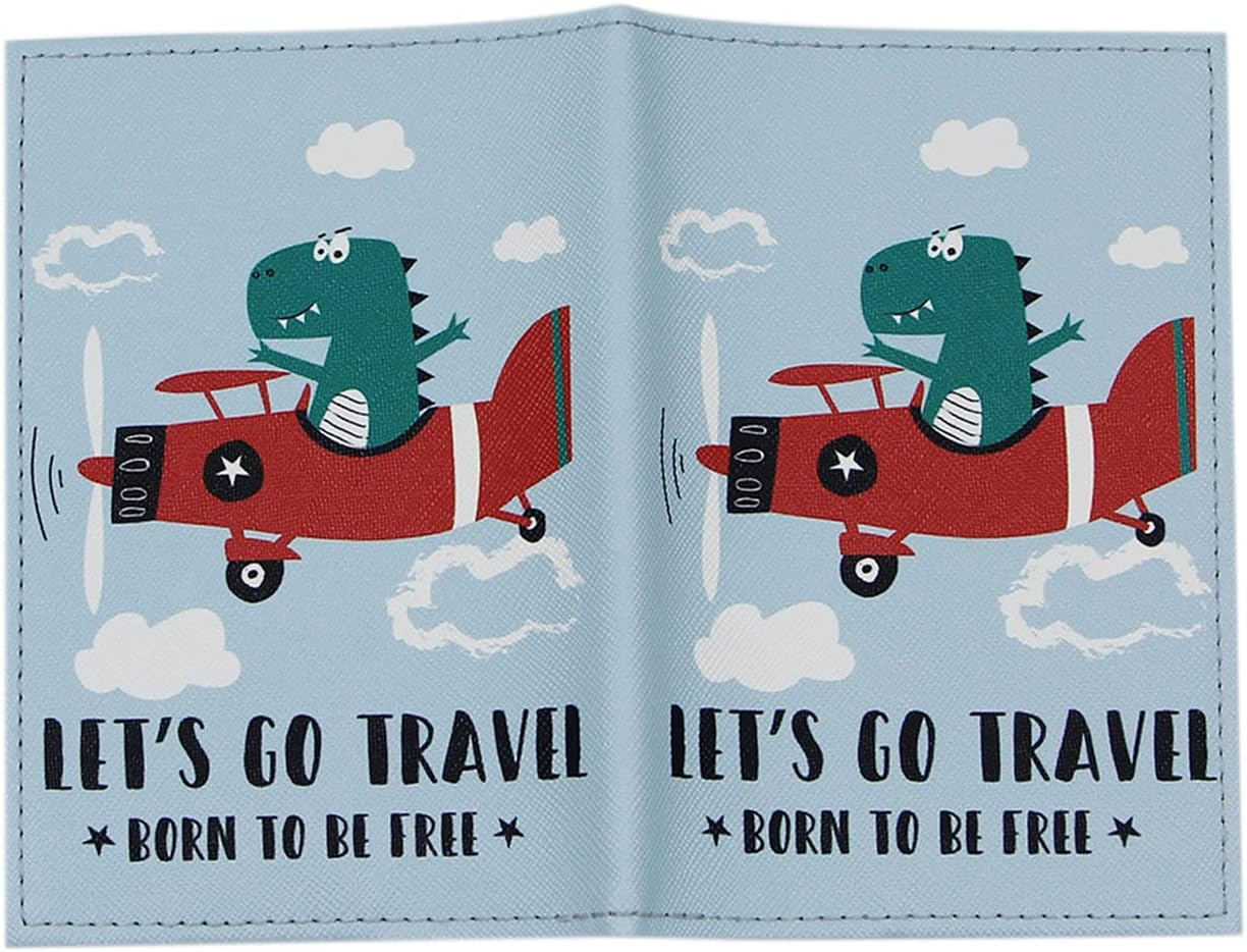 Cute Vegan Leather Passport Holder Cover World Map Travel One Pocket Passport Case Wallet for Kids Teens Adults, Dino-Blue-Plane, One Size, Compact - Croc-Surfing image number 7