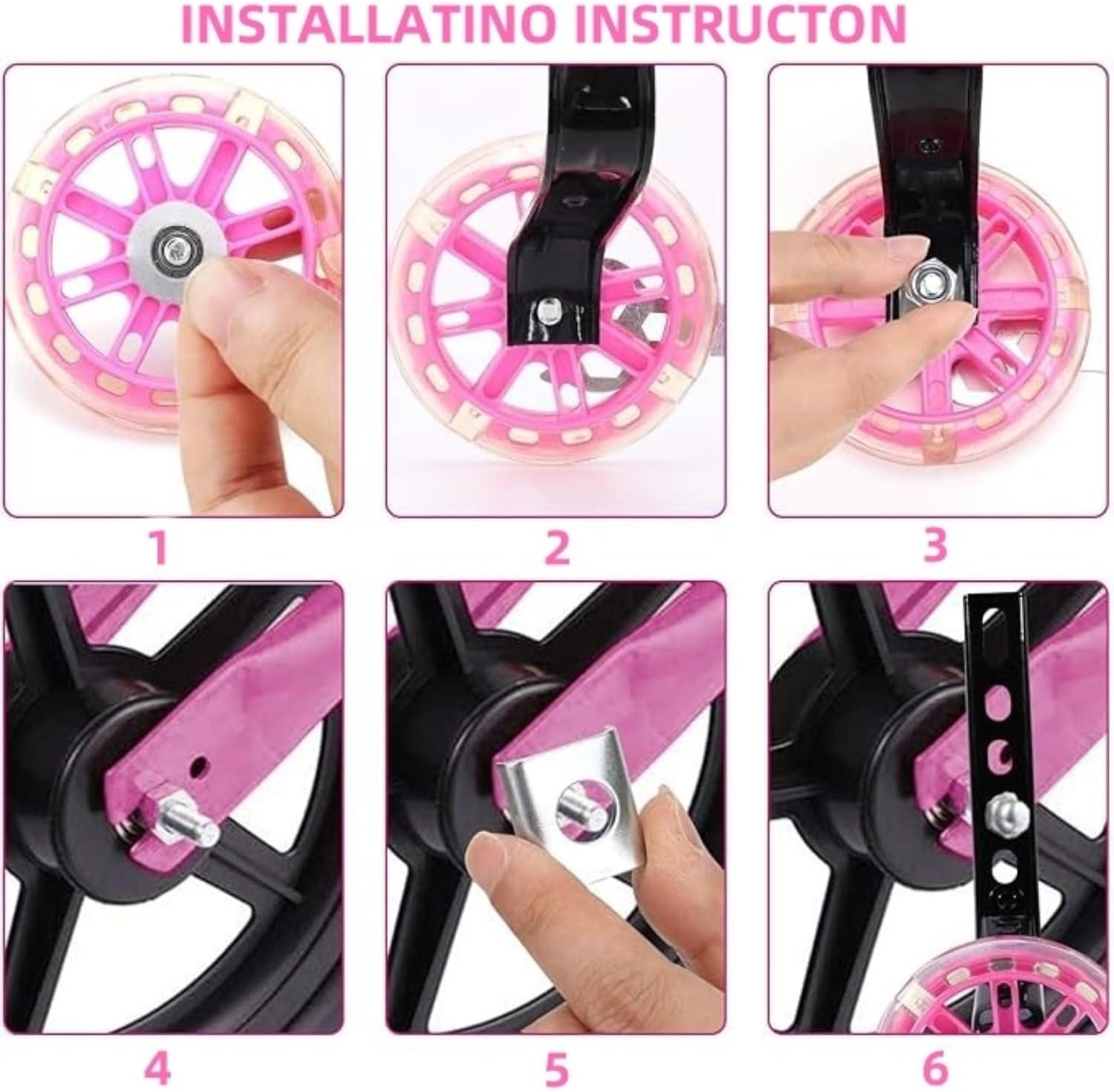 1 Pair Bicycle Training Flash Wheels Set, Bike Stabilizers Support Wheels Steel Frame for 12-20 Inch Little Bicycle Stabilisers Bike Safety Training Equipment (Pink)