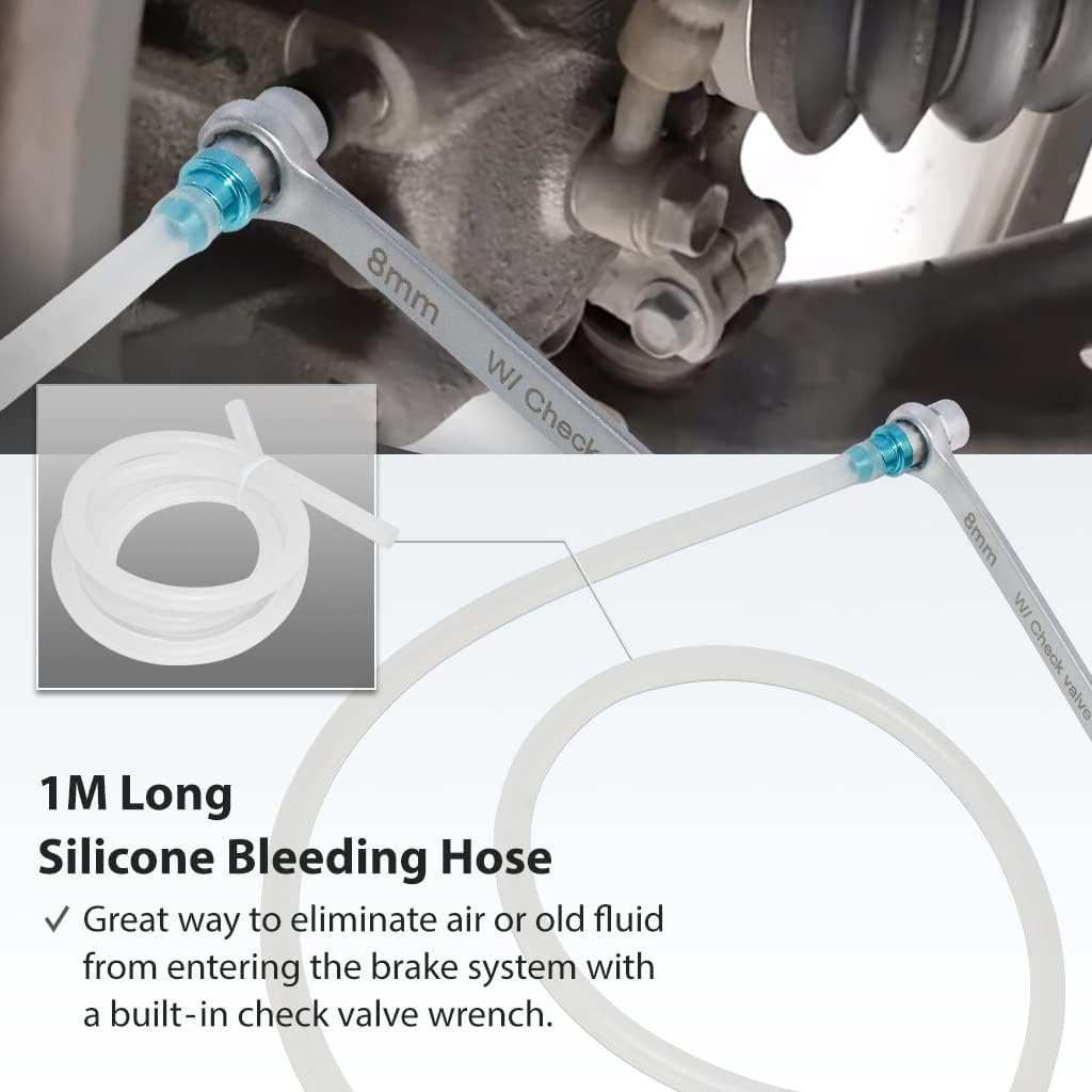 FIRSTINFO F35232 Patented Brake Bleeder Wrench Set 7-12Mm & 3/8-Inch 6 Point Socket Brake Bleeding Wrench Built-In One-Way Check Valve with Oil Drain Hose image number 3