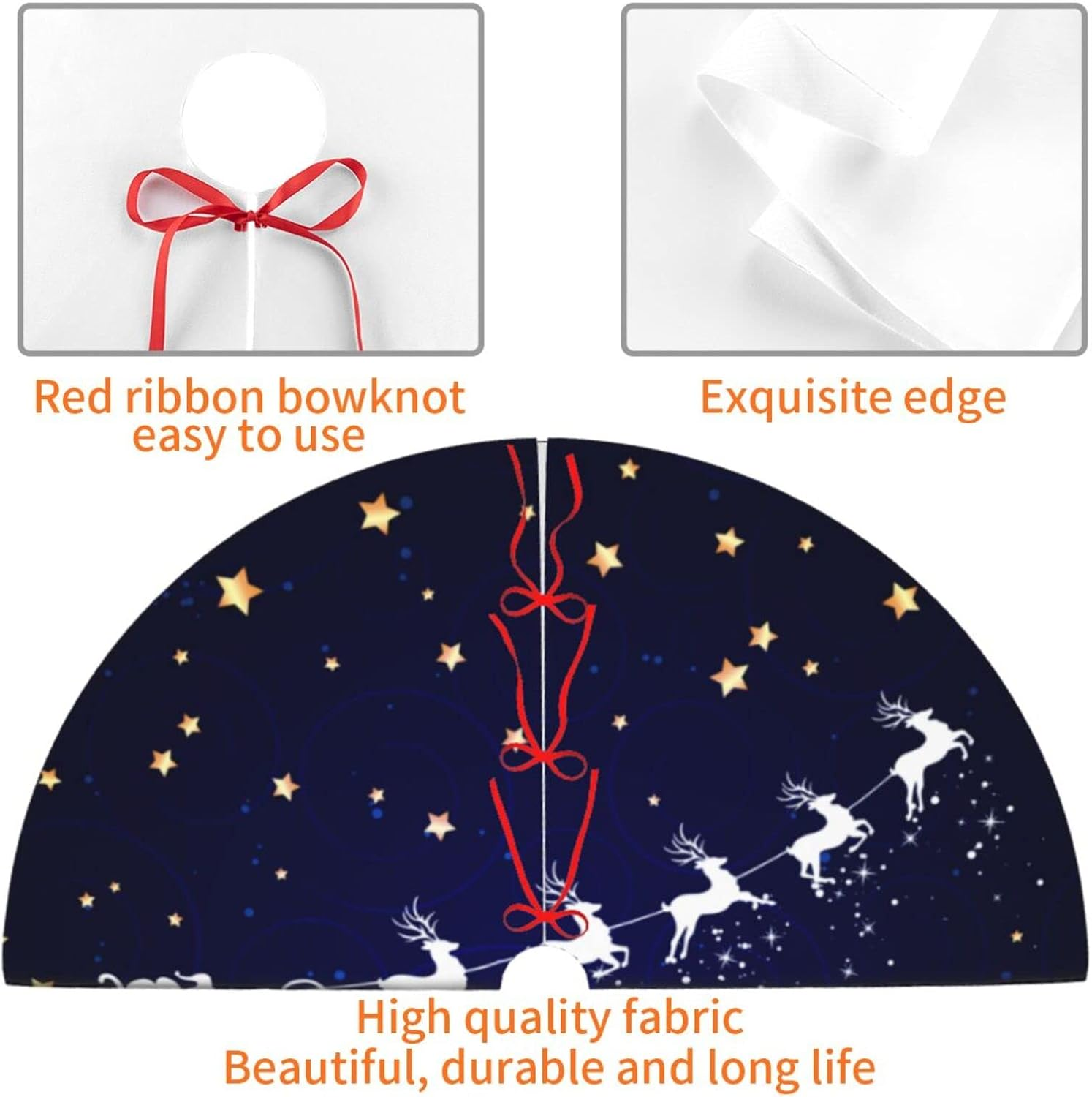 Christmas Tree Skirt Navy Blue Christmas Deer Star Santa 36 Inch for Xmas New Year Nightmare before Christmas Decorations Lobby Home image number 5