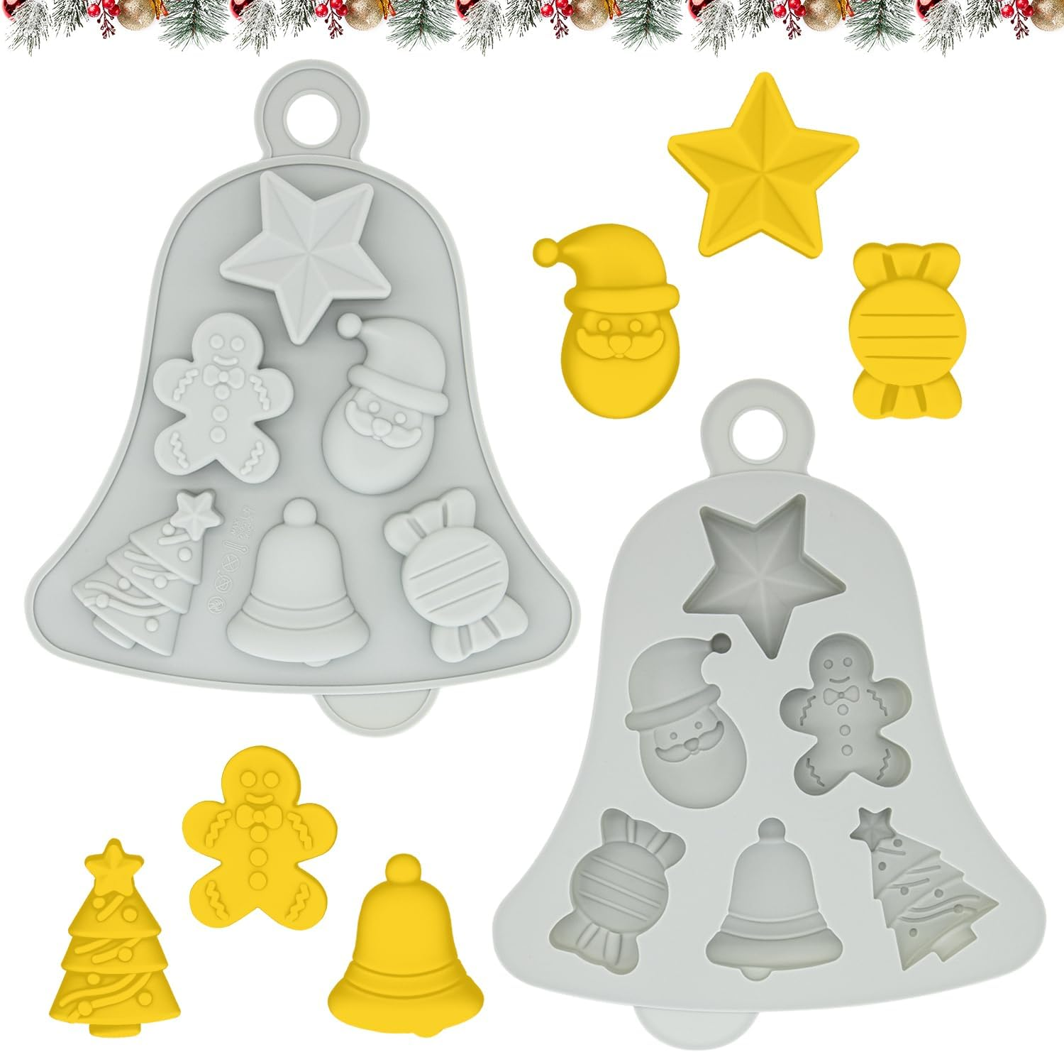 Christmas Silicone Mold, 6 Cavities Christmas Chocolate Mold Christmas Tree Santa Claus Gingerbread Man Shapes Cake Moulds for Xmas DIY Candy Jelly Ice Cube Muffin Cake Baking Molds Y7LDMJ image number 4