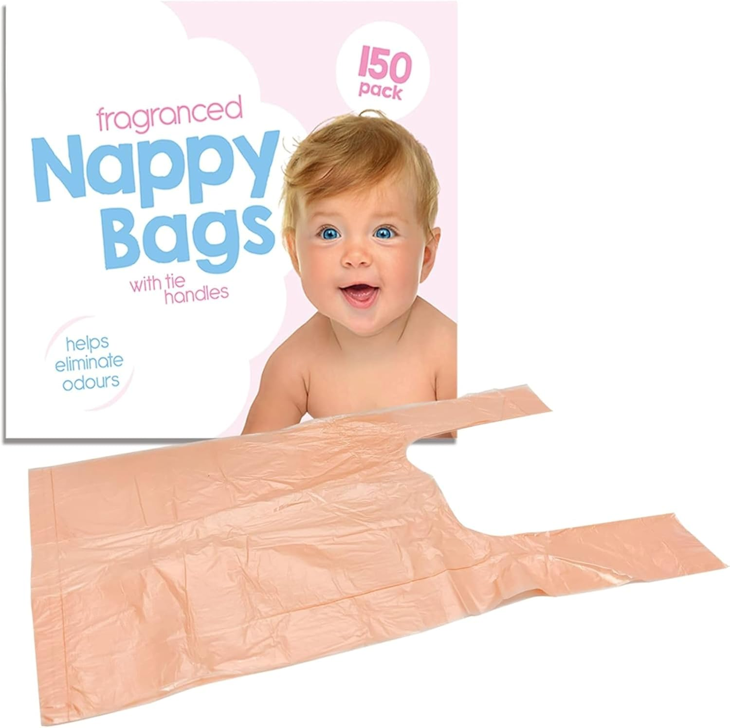 Fragranced Nappy Bags &ndash; 150 Pack | Disposable Scented Nappy Sacks with Handles | Odour Control Diaper Bags for Hygienic Waste Disposal | Large Size 31X28Cm &ndash; Ideal for Home & Travel Use image number 2