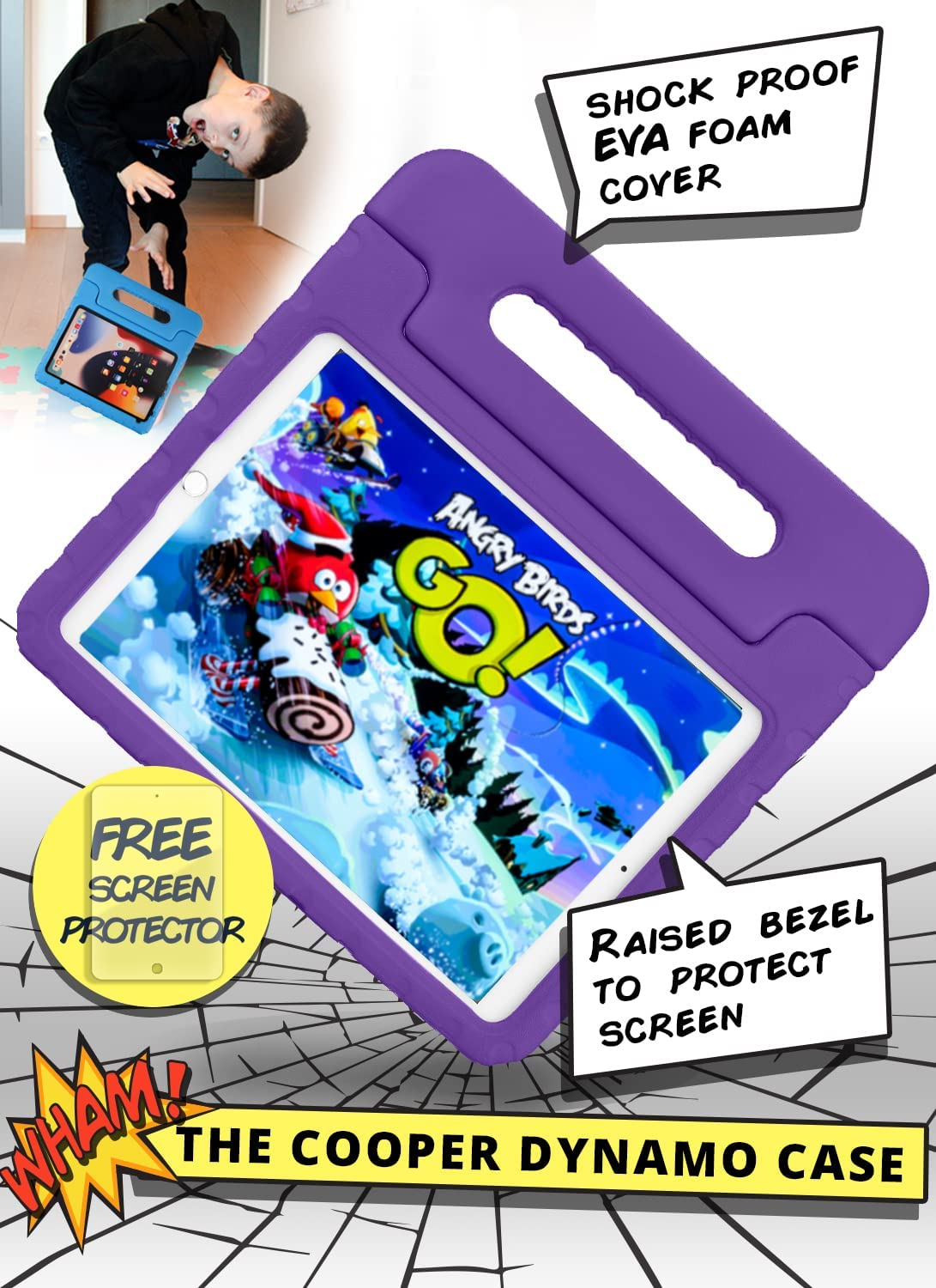 Official Cooper Dynamo Case for Ipad Air 1/ Ipad Air 2 Case for Kids, Ipad 6Th/ Ipad 5Th Generation Case for Kids, Ipad Pro 9.7 | Rugged Foam, Magic Handle, Stand, Pencil Holder, Eco-Mailer image number 5