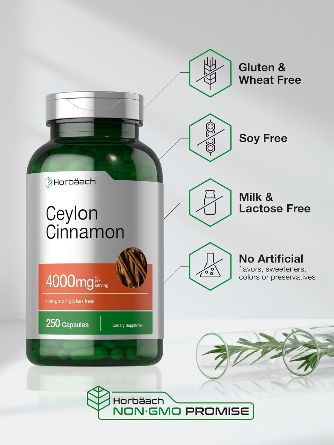 Ceylon Cinnamon Capsules 4000Mg | 250 Count | High Potency | Non-Gmo, Gluten Free | by Horbaach
