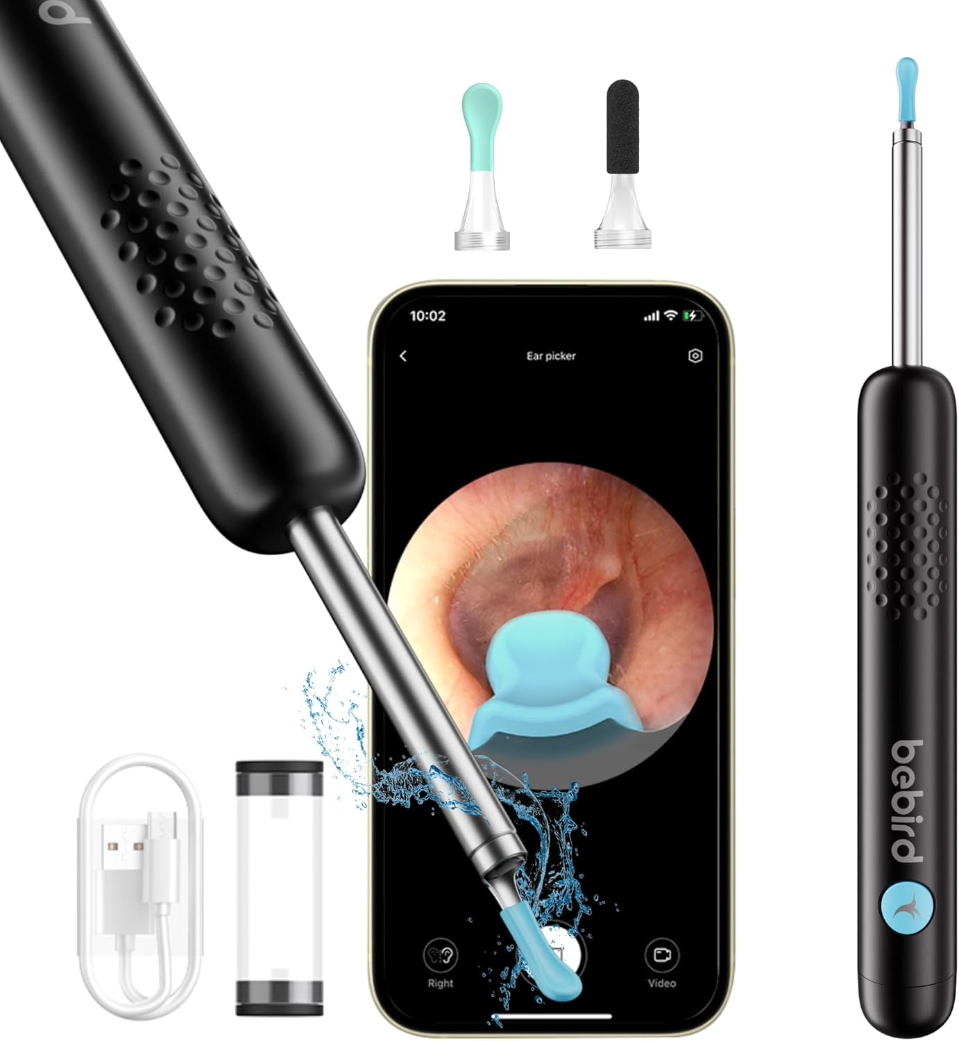 Bebird Earwax Remover,Otoscope R1+1080P HD Ear Cleaner with Camera, Wide-Angle Otoscope with Light, IP67 Waterproof for Adults, Kids, Ios, Android, Black image number 1