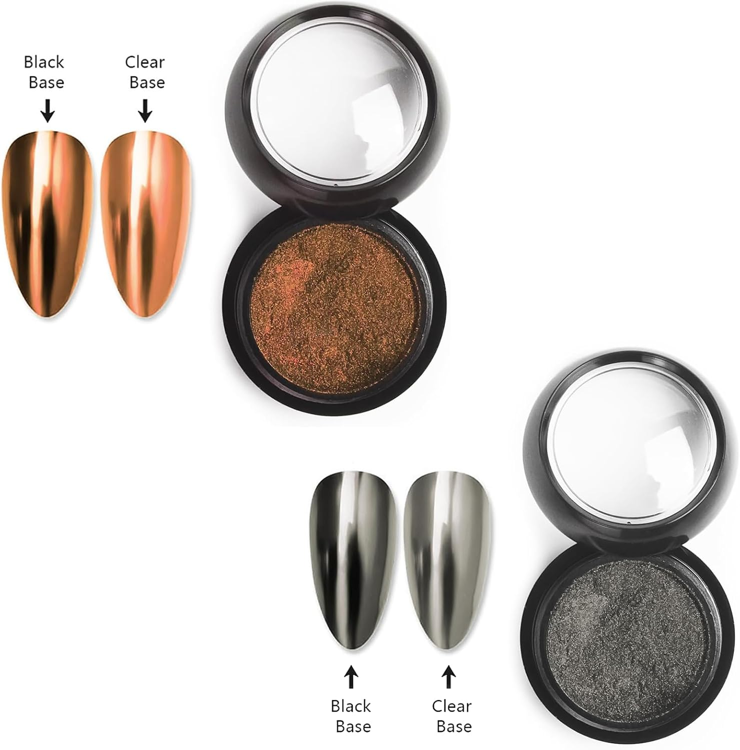 Jeyzuroa 2PCS Chrome Nail Powder Set - Mirror Effect Metallic Dust & Holographic Glitter for DIY Gel Polish Nail Art, Manicure, Resin Craft (Dark Silver & Gold) image number 4