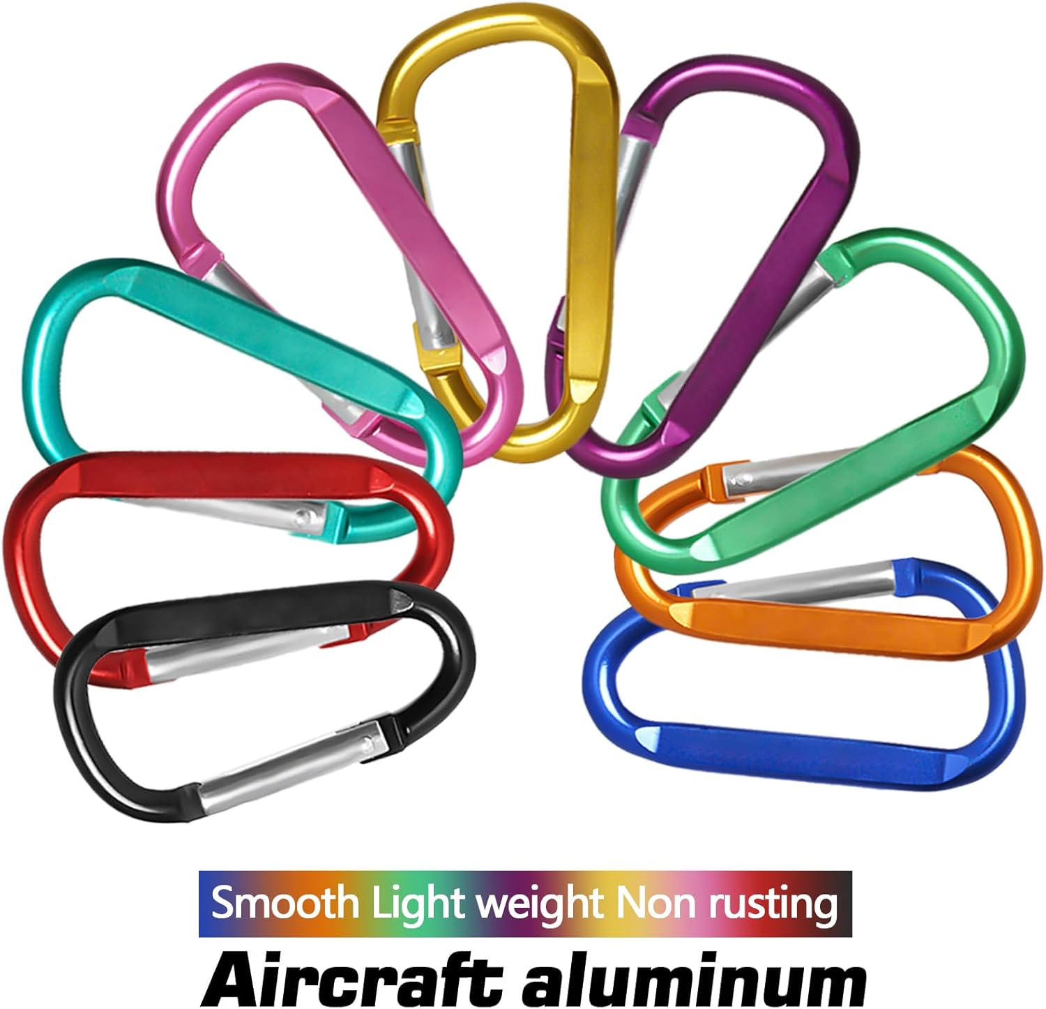 12PCS Carabiner Keychain Clip - 3" Aluminum Carabeaner Key Clip,D Ring Shape Caribeener Hook Buckle,Spring Snap Key Chain Clips image number 6