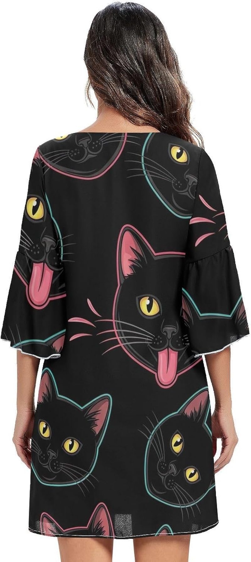 Black Cat Eyes Chiffon Dress Printed Line Maternity Dress