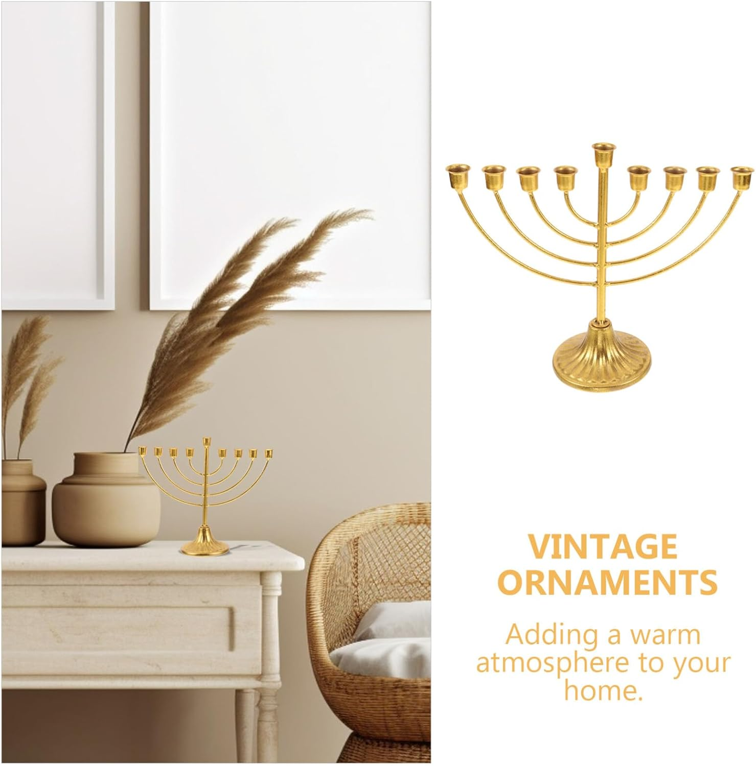 9 Branch Menorah Candle Holder Jewish Candle Sticks Hanukkah Menorah Candle Stand Candelabra Centerpiece for Jewish Party Table Decoration Golden image number 3