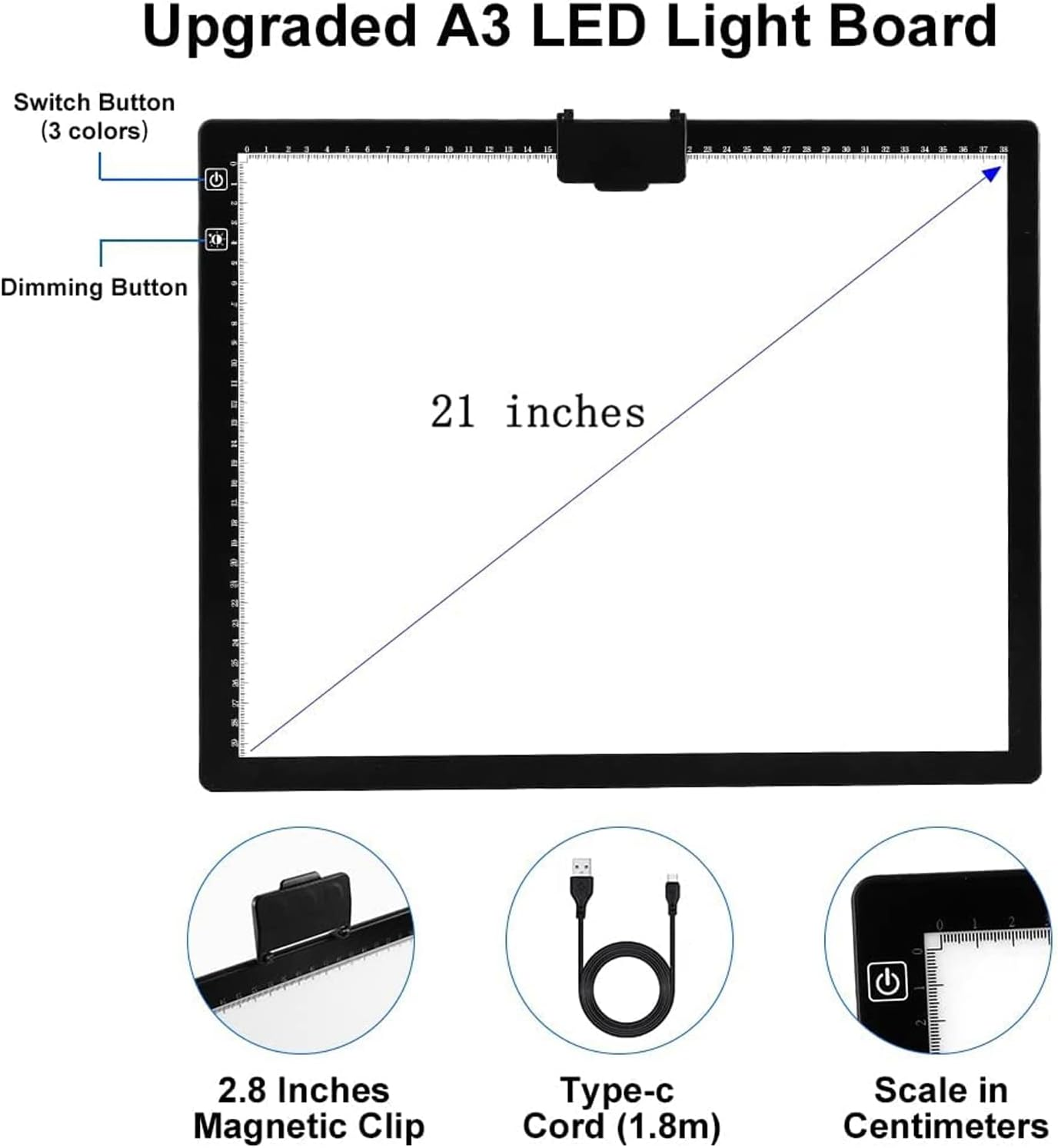 ASRAS A3 Led Light Pad with Carry Bag , 2500Mha Battery Powered , 3 Colors Stepless Dimmable 6 Levels of Brightness Light Box Tracing Light Box for Diamond Painting ,Built-In Stand, Magnet Clip image number 6