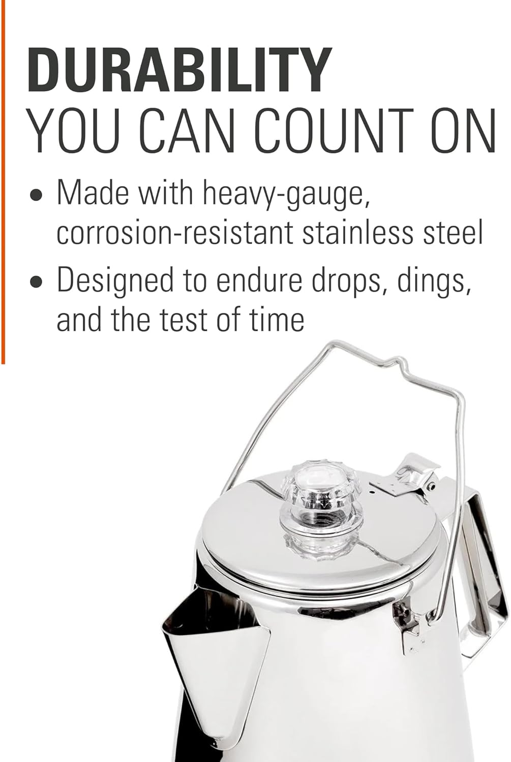 GSI Outdoors Percolator Coffee Pot I Glacier Stainless Steel Ultra-Rugged for Brewing Coffee over Stove and Fire | Ideal for Group Camping, 14 Cup image number 4