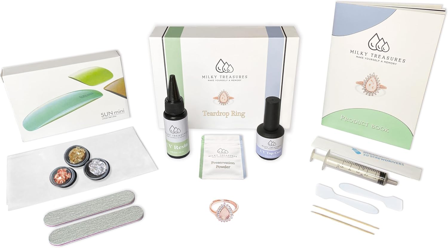 Milky Treasures Teadrop Ring DIY Breastmilk Jewelry Making Kit | Rose Gold | Adjustable Size 6 to 10 | Breastfeeding Keepsake | New Mom Gifts | 925 Sterling Silver | Lactation, 925 Sterling Silver, - Gold Rose image number 6