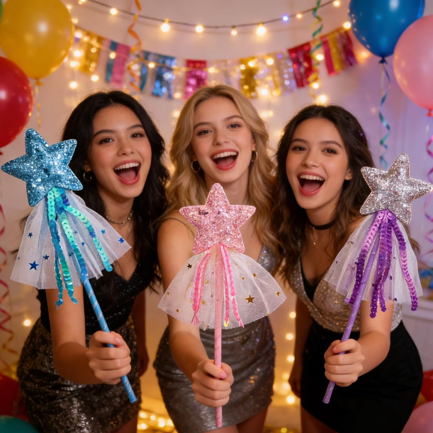 Prasacco 3 Pieces Magic Wands for Kids Glitter Princess Wands Star Wand Toy Sticks for Girls Fairy Wand for Christmas Costume Props Birthday Party Supplies image number 6