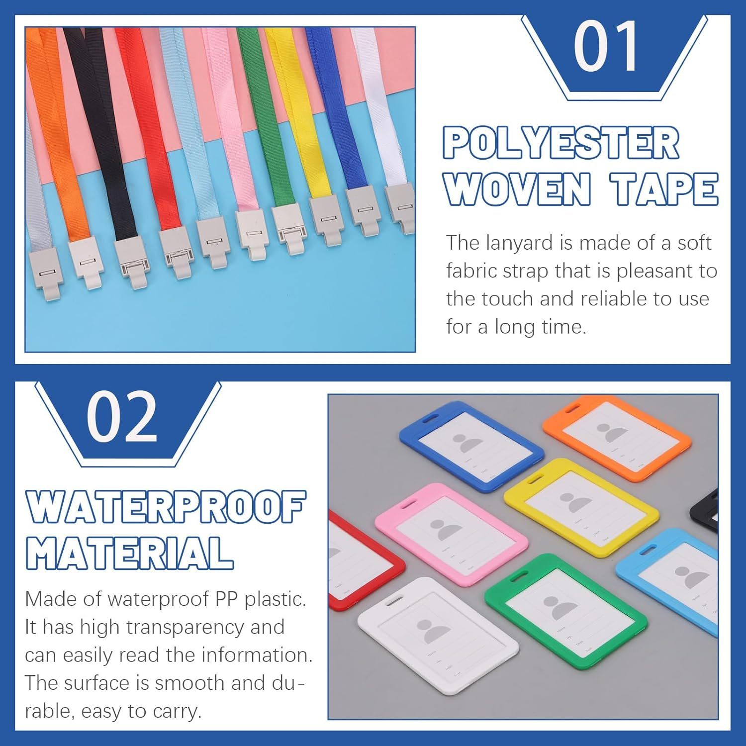 Glarks 10Pcs Vertical Double Sided Clear ID Badge Card Holder with Neck Lanyard Set, 10 Colors Waterproof Type Plastic Name Tag Badge ID Card Holder and Lanyard for Work ID and Office School