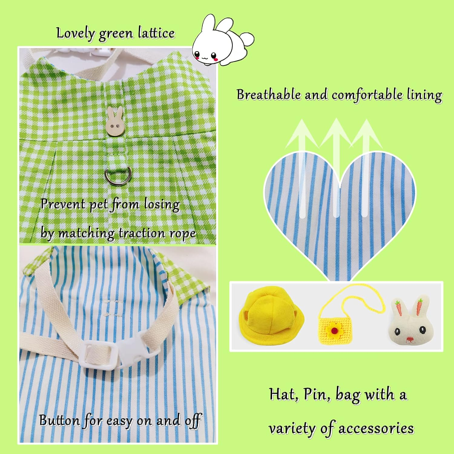 Guinea Pig Clothes,Soft Bunny Ferret Clothes with Pet Rabbit Harness and Leash Mini Hat Bag Cute Brooch for Kitten Small Animal Collars image number 6