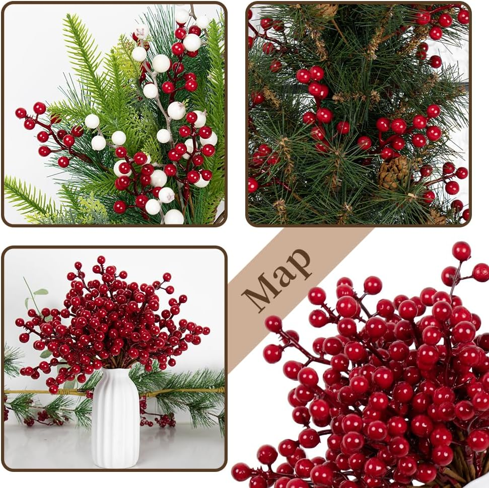 32 Pack Christmas Berries for Crafts Artificial Red Berry Stems Red Berry Picks Holly Berries for Christmas Tree Wreath DIY Holiday Decorations (6.5Inch) image number 5
