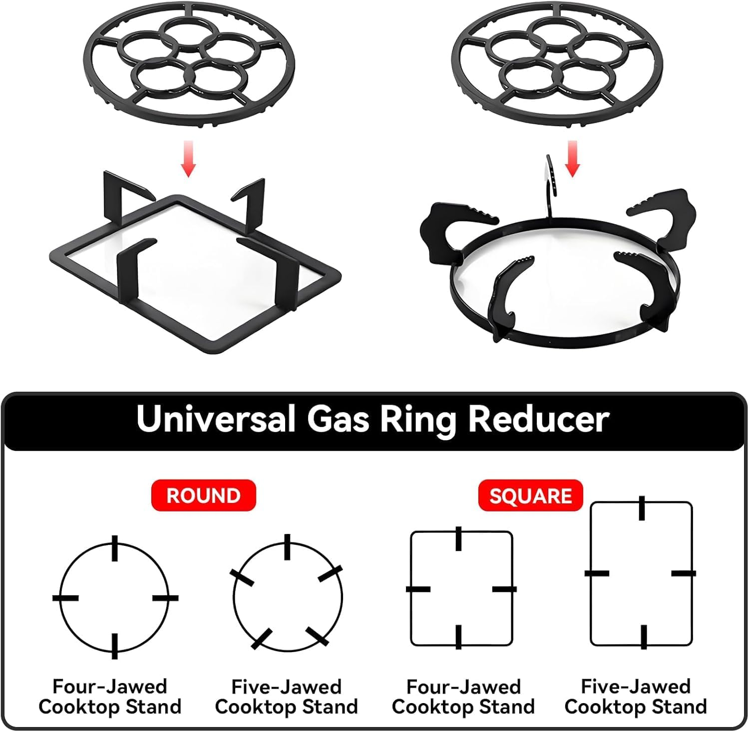 Gas Ring Reducer(New Upgrade), Non Slip Iron Gas Stove Cooker Ring Reducer for Gas Stovetop Espresso Maker, Coffee Moka Pot(Pentacyclic Type) image number 4