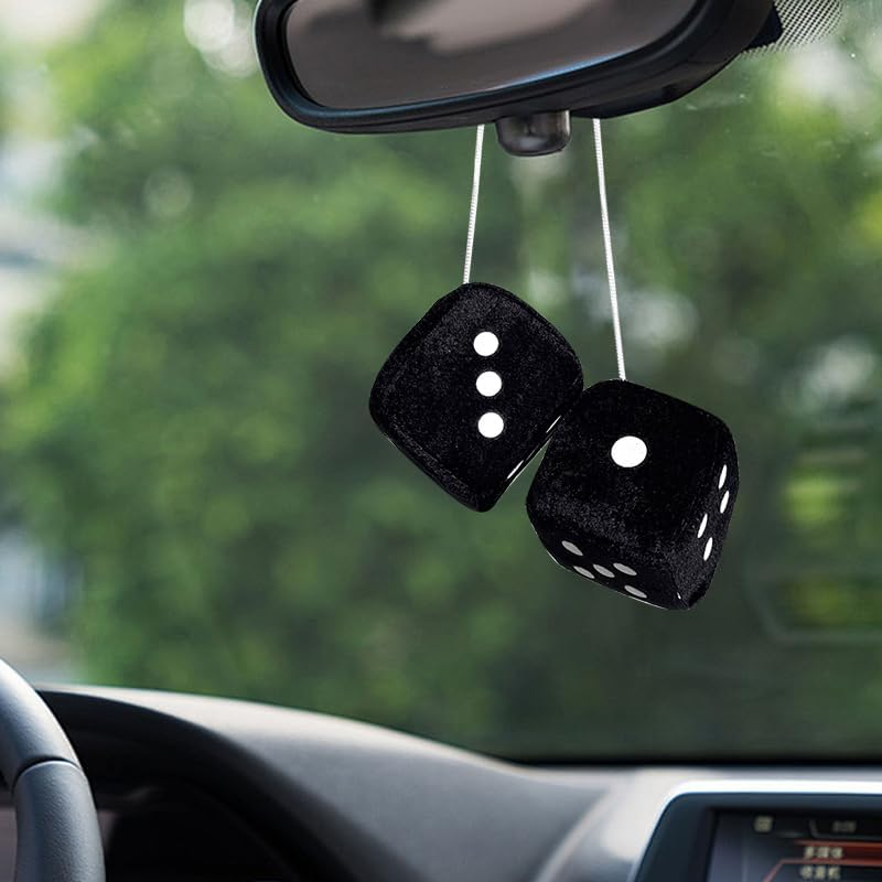 Fluffy Dice for Car, 1 Pair Fluffy Dice Car Rear View Mirror Hanging - Soft, Stylish, Fun Accessory image number 3