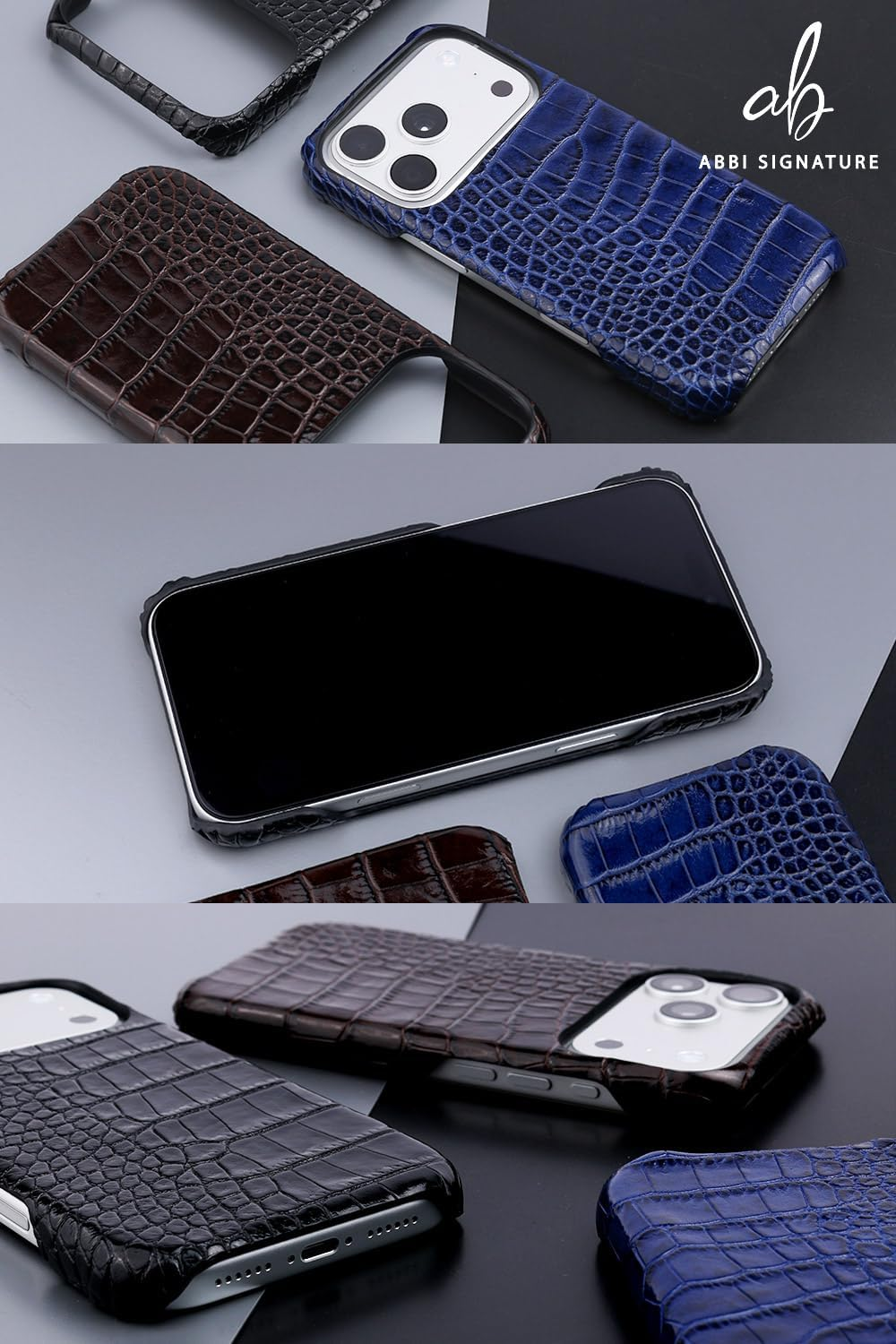 Abbi Signature Iphone 17 Pro Case, Made in Japan, Genuine Italian Leather, Lipari Back Cover, Magsafe Crocodile Embossed Vegetable Tanned Leather, Handmade, Slim Design, Supports Wireless Charging image number 1