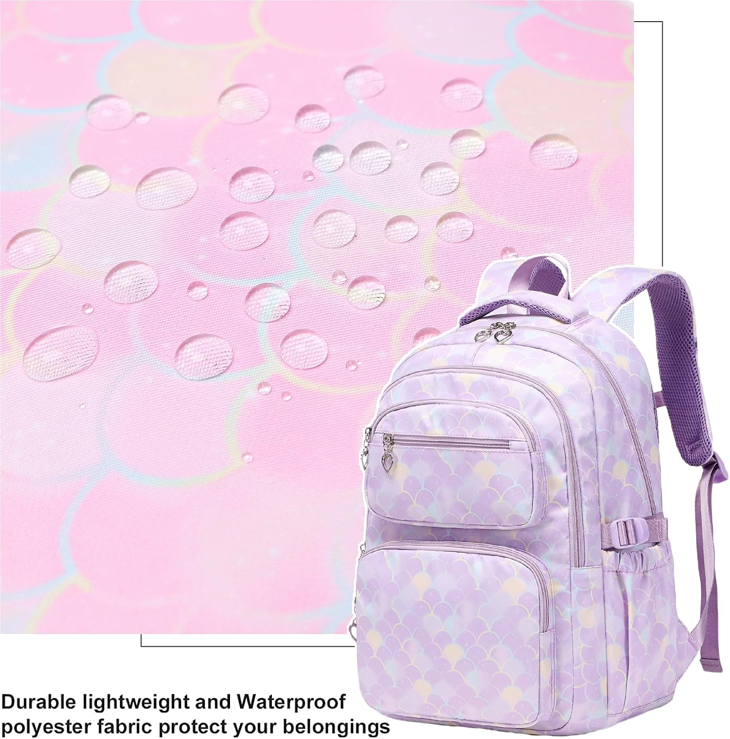 Joyfulife Mermaid Backpack for Girls Backpack with Lunch Box Kids Backpack Elementary Bookbags Primary School Bags for Teens