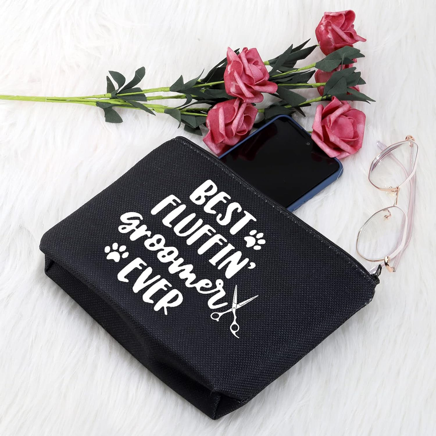 JINUP Dog Groomer Grooming Gift Best Fluffin' Groomer Ever Makeup Cosmetic Zipper Bag Pet Groomer Tool Kit, Fluffin' Groomer Black Bag, image number 6