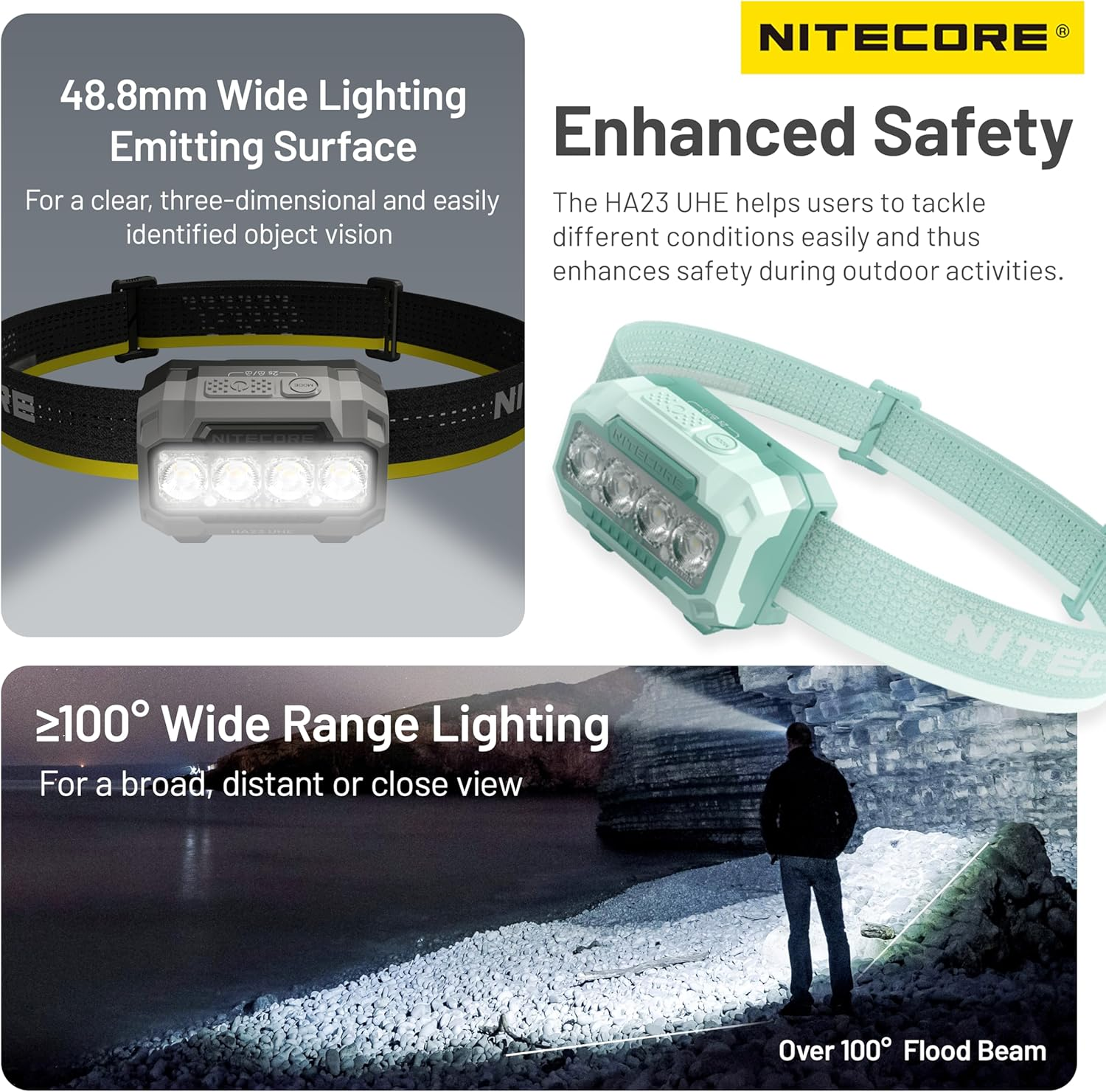 Nitecore HA23 UHE 600 Lumen MCT Outdoor Headlamp Multiple Color Temperatures Lightweight AAA Headlight Tag (Black) - Green image number 4