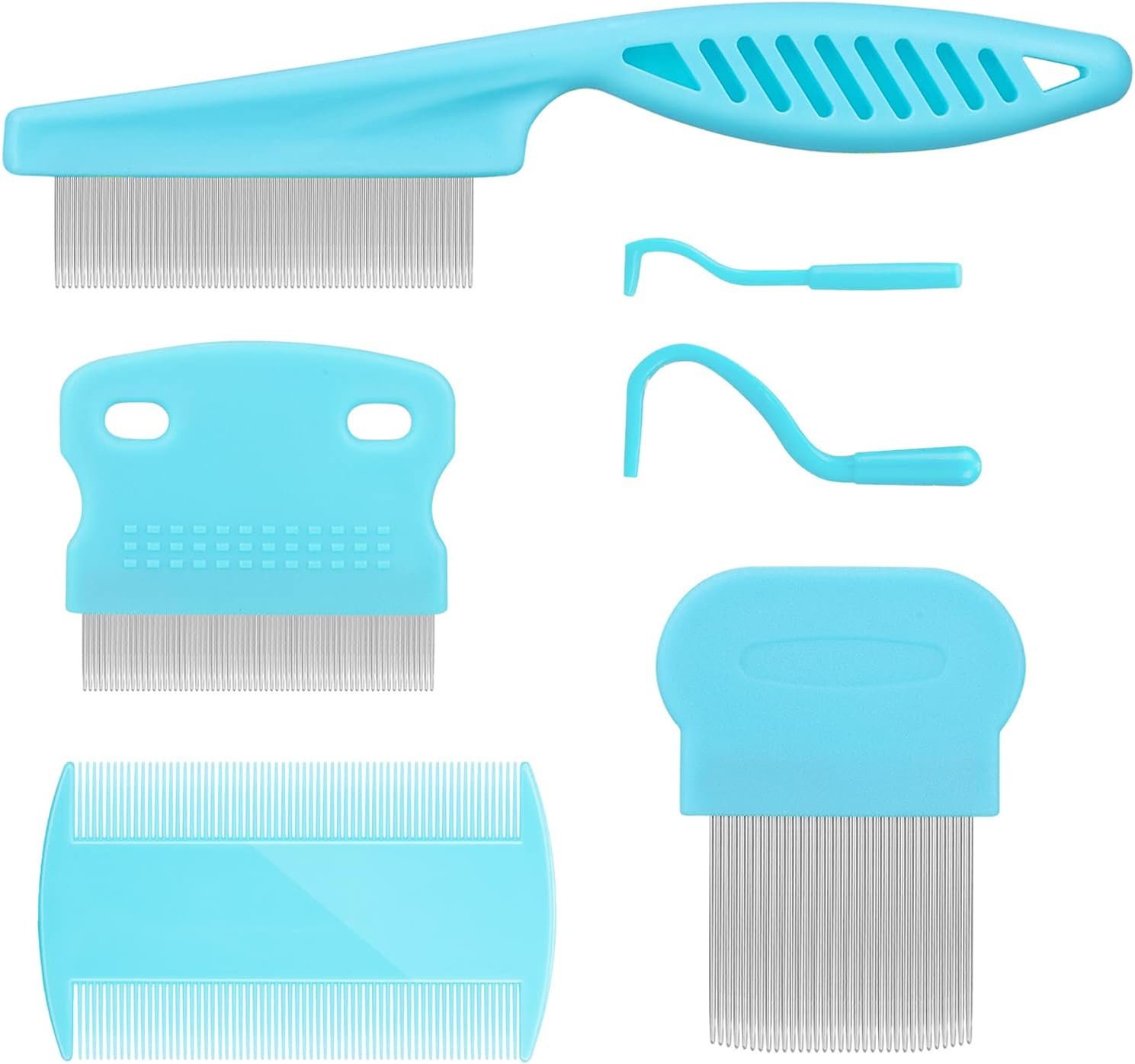 Cat & Dog Grooming Set - Fine Tooth Comb for Removing Dandruff Flakes & Hair (Blue)