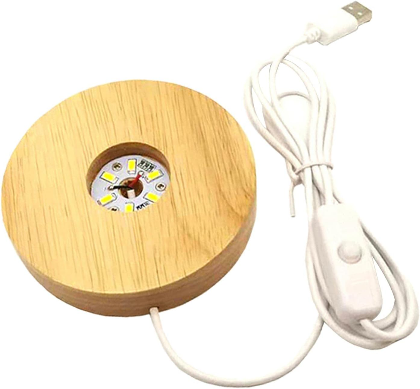XIMING USB Wooden LED Light round Desktop Display Stand Ornament for Art Jewelry, Warm Light image number 5