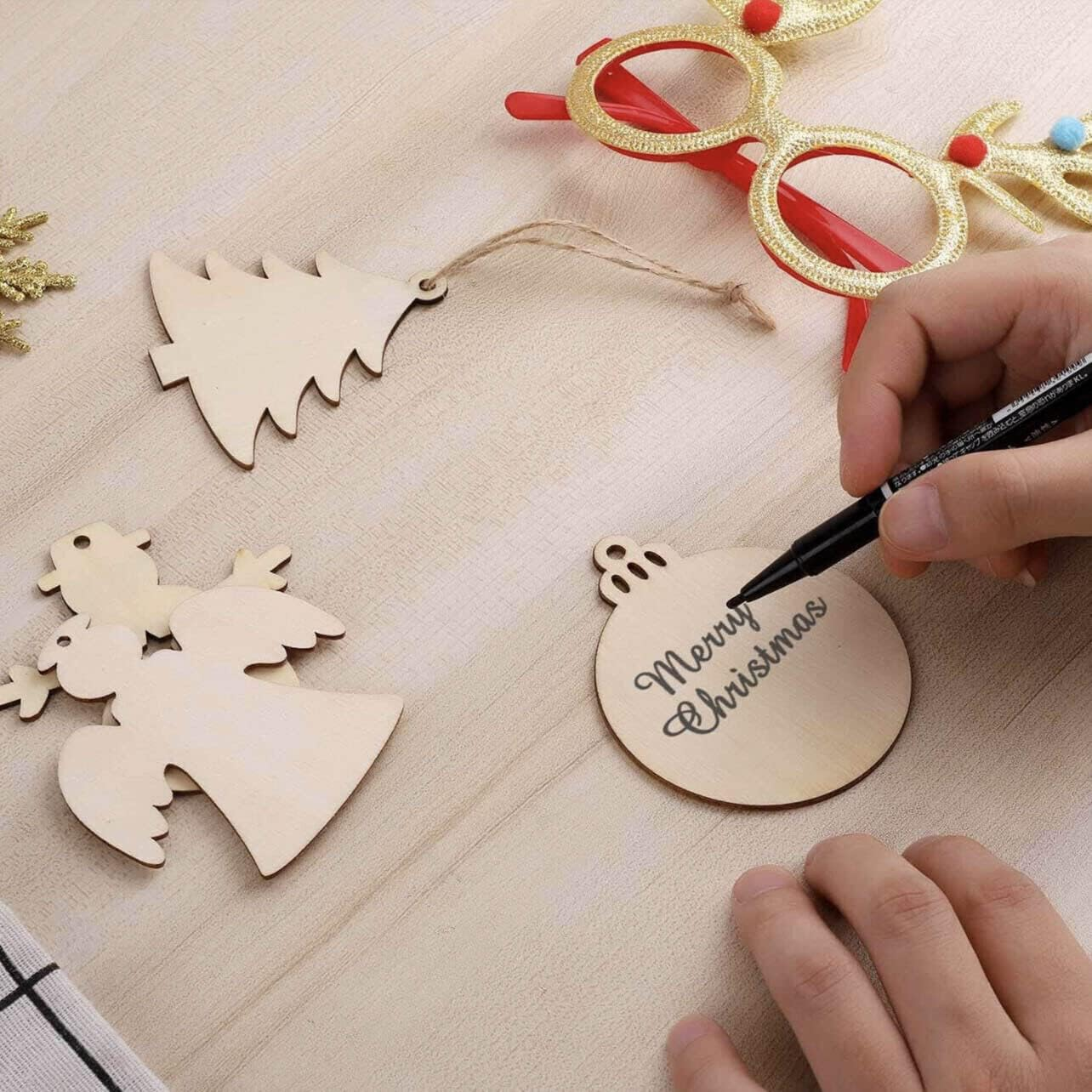 AIMALL Pack of 10 Christmas-Themed Wooden Shapes - Premium Quality Wood Tags for DIY Craft Projects, Scrapbooking, Card Making, and Decorative Embellishments - Bell image number 6