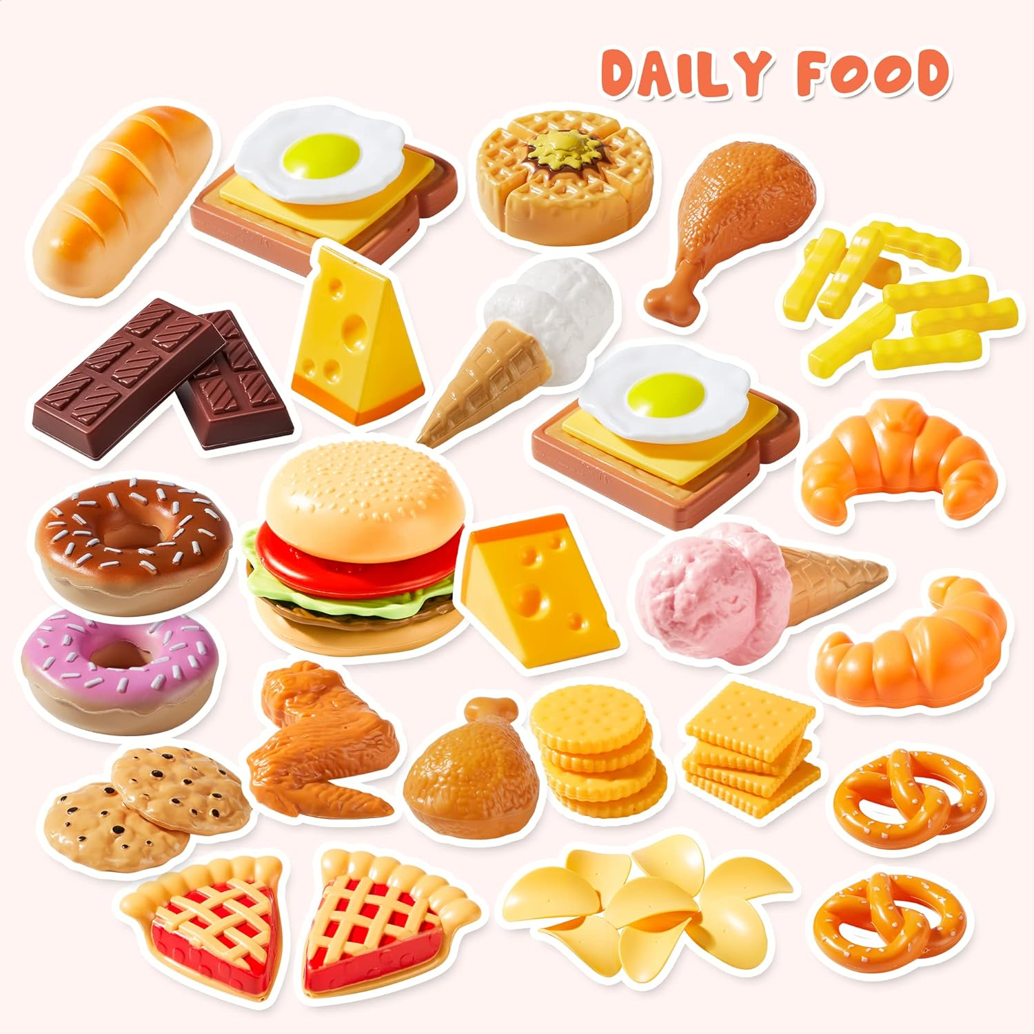 Play Food Set 135 Pieces Kitchen Set for Market Educational Pretend Playset Kids Toddlers Toys Kitchen Accessories Fake Food Party Favor Supplies Holiday image number 6