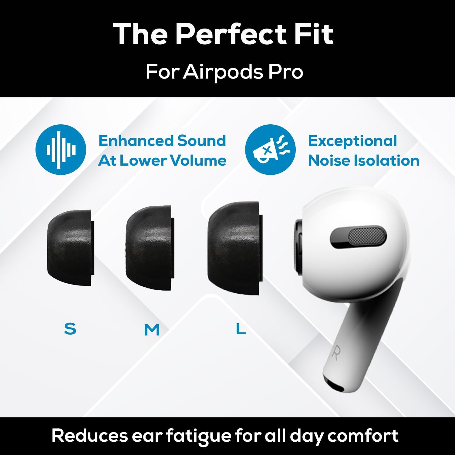 SONICFOAM Memory Foam Earbud Tips - Premium Noise Isolation, Replacement Foam Ear Tips, 10 Pack for Airpods Pro (SFAIR Medium, Black) image number 3