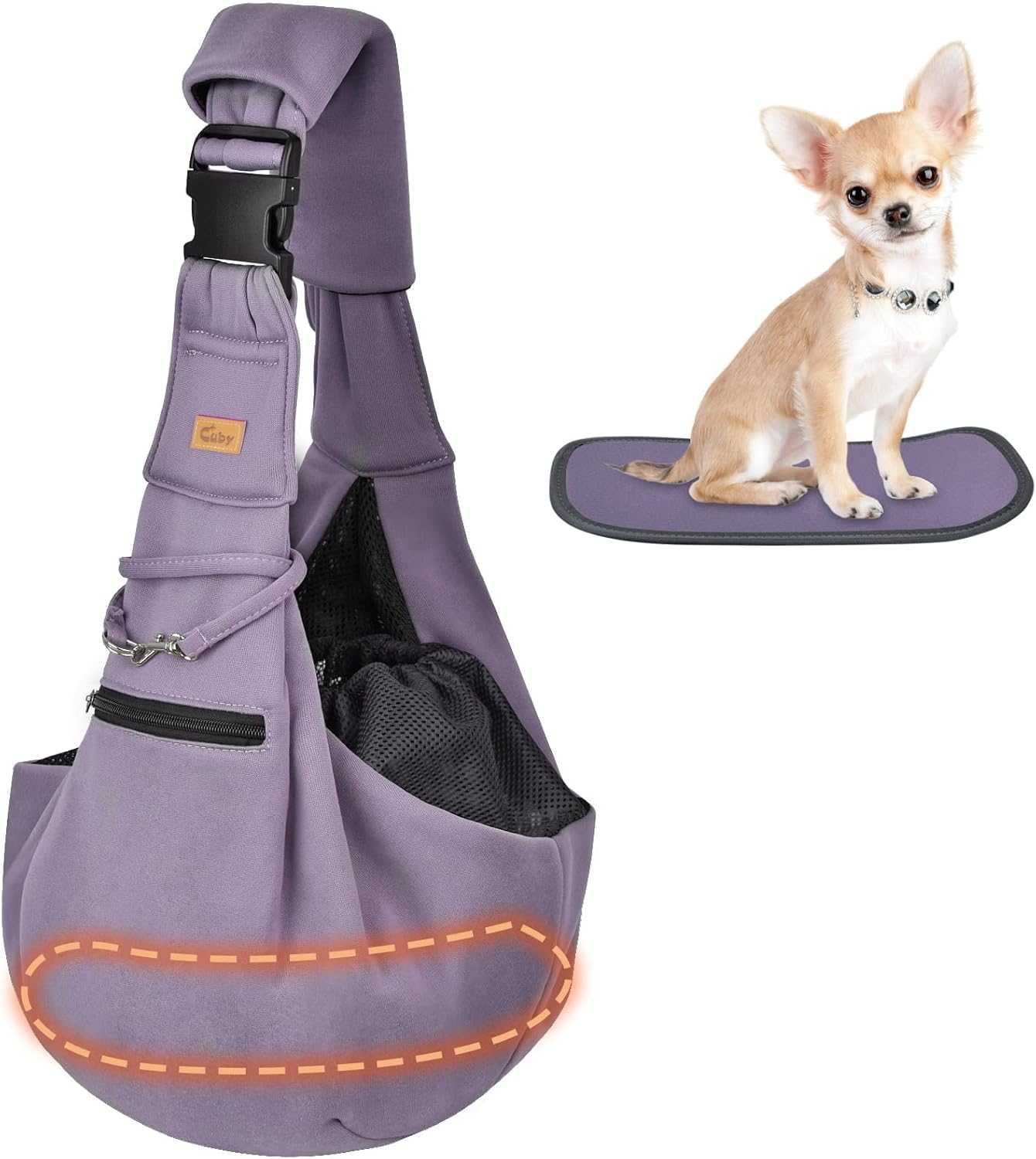 CUBY Reversible Pet Sling Carrier Hands-Free Dog Cat Carrier Bag Double-Sided Pouch Adjustable Shoulder Strap Carry Tote Handbag for Walking Subway (Upgrade Purple) image number 3