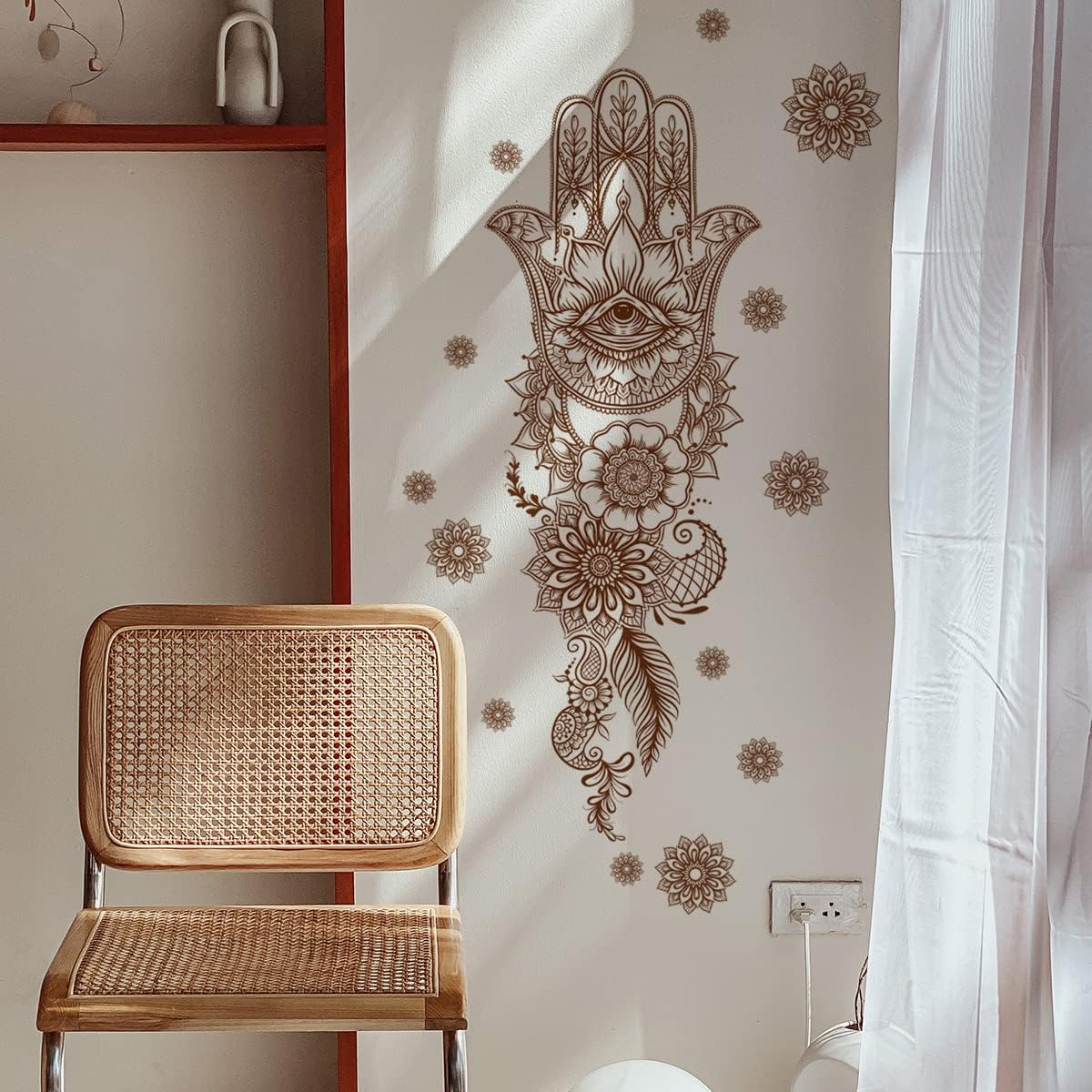 Runtoo Mandala Wall Art Decal Grey Boho Floral Hamsa Hand Zen Wall Stickers for Bedroom Living Room Yoga Home Decor