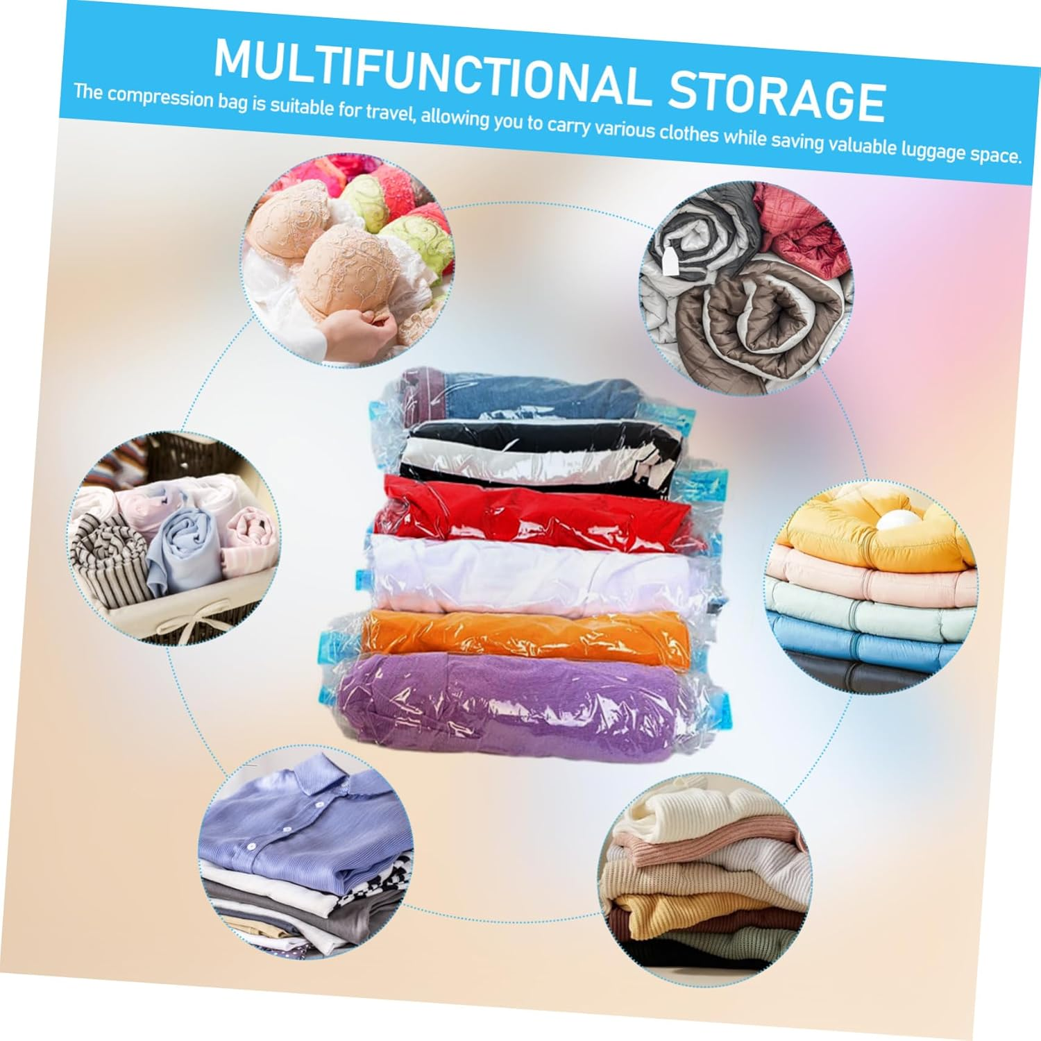 Outanaya 12Pcs Compression Packing Bags for Travel Vacuum Storage Organizers Portable and Convenient up Design Thick and for Clothes image number 4