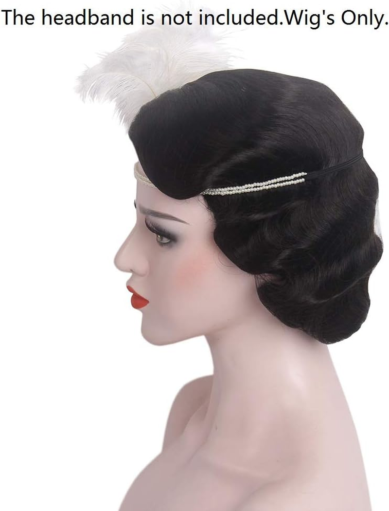 Stfantasy 1920S Brown Retro Finger Wave Wigs Long Curly Natural Wavy Synthetic Wig for Women Daily Costume Party (Black) - Brown image number 2