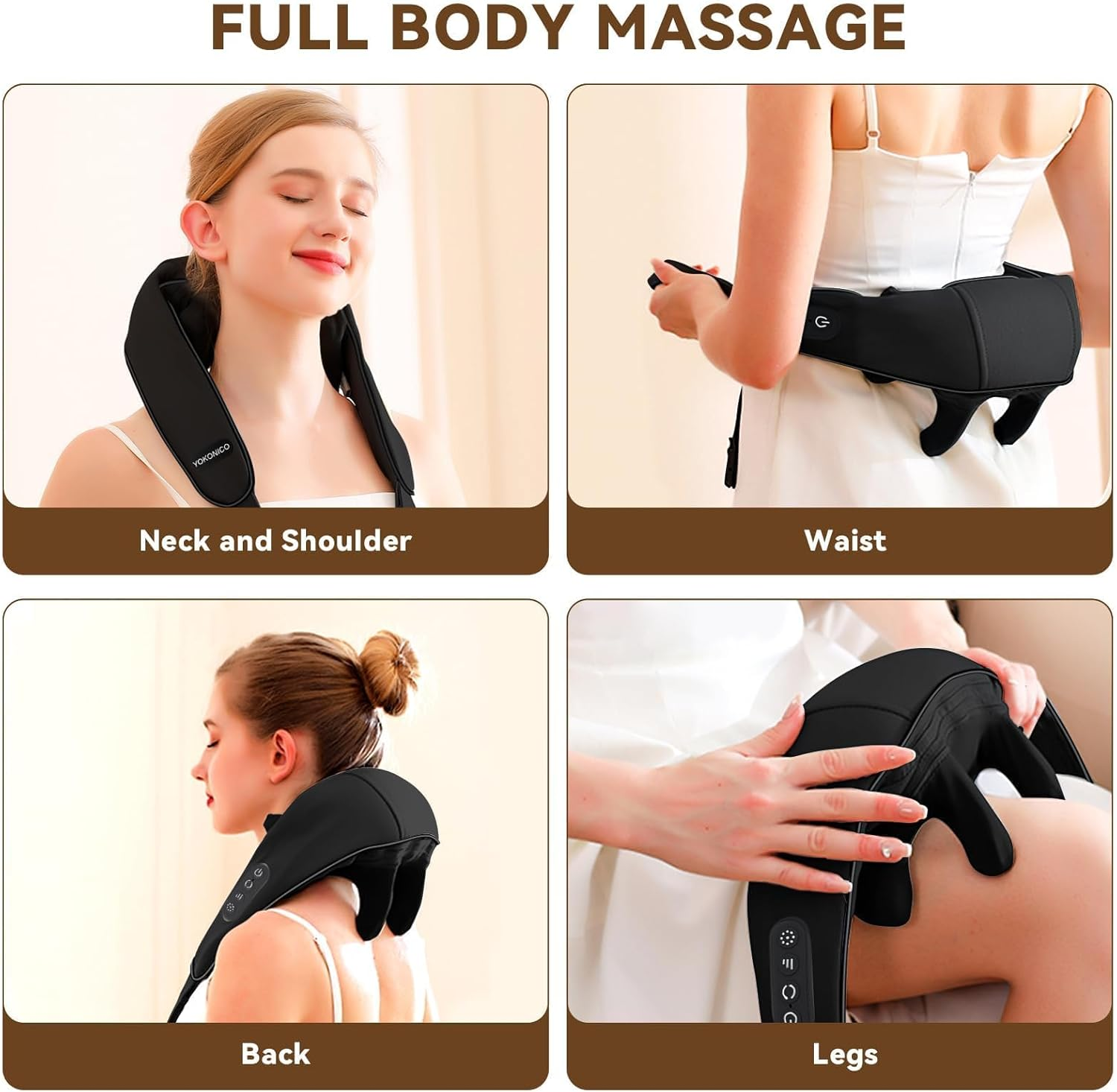 YOKONICO Neck Massager with Heat &ndash; Portable Shiatsu 6D Deep Kneading Massage Pillow for Neck, Back, Shoulders, Legs, and Feet- Relaxation & Muscle Pain Relief at Home or Office