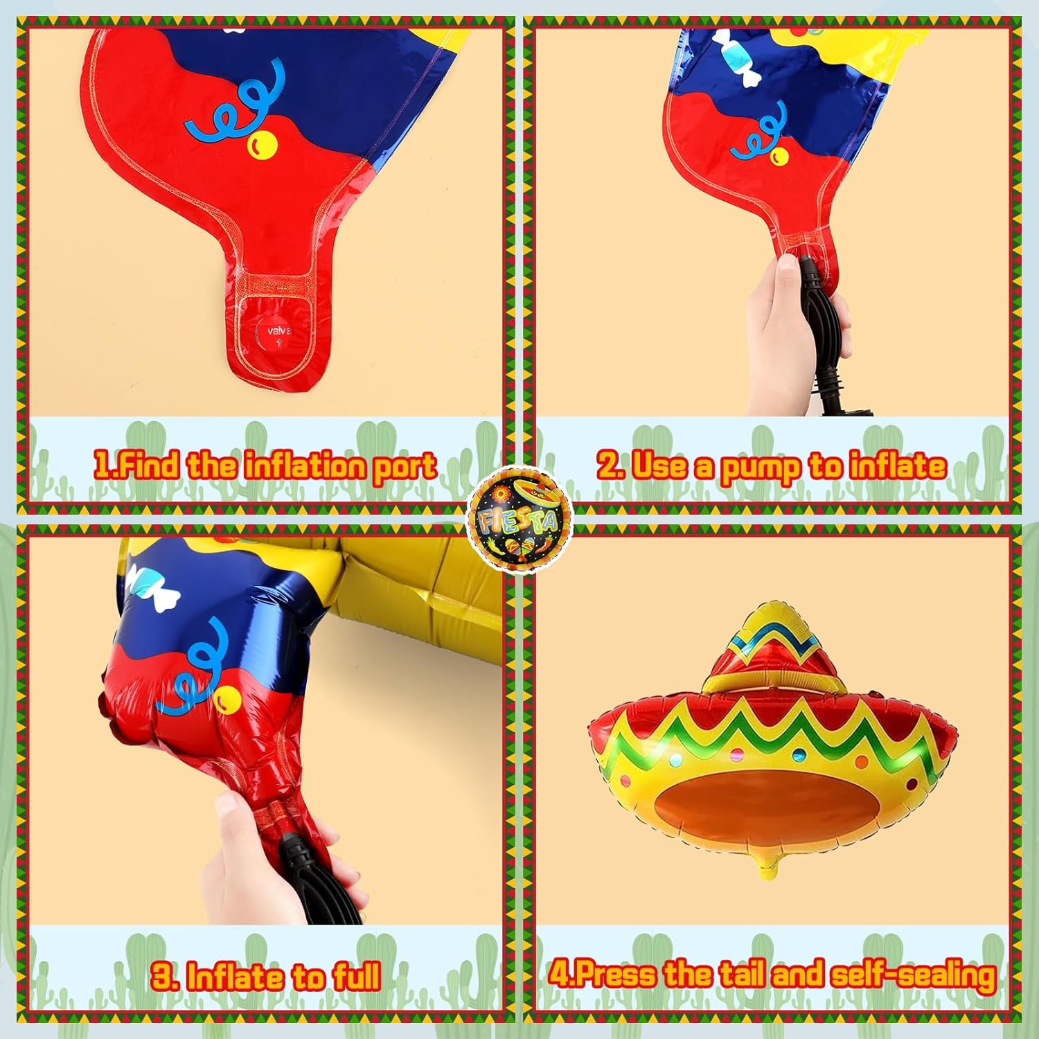 Fiesta Party Decorations Set - Pack of 15, Taco Llama Cactus Avocado Chili Sombrero Balloons for Mexican Theme Baby Shower, Big Taco Party Decor image number 1